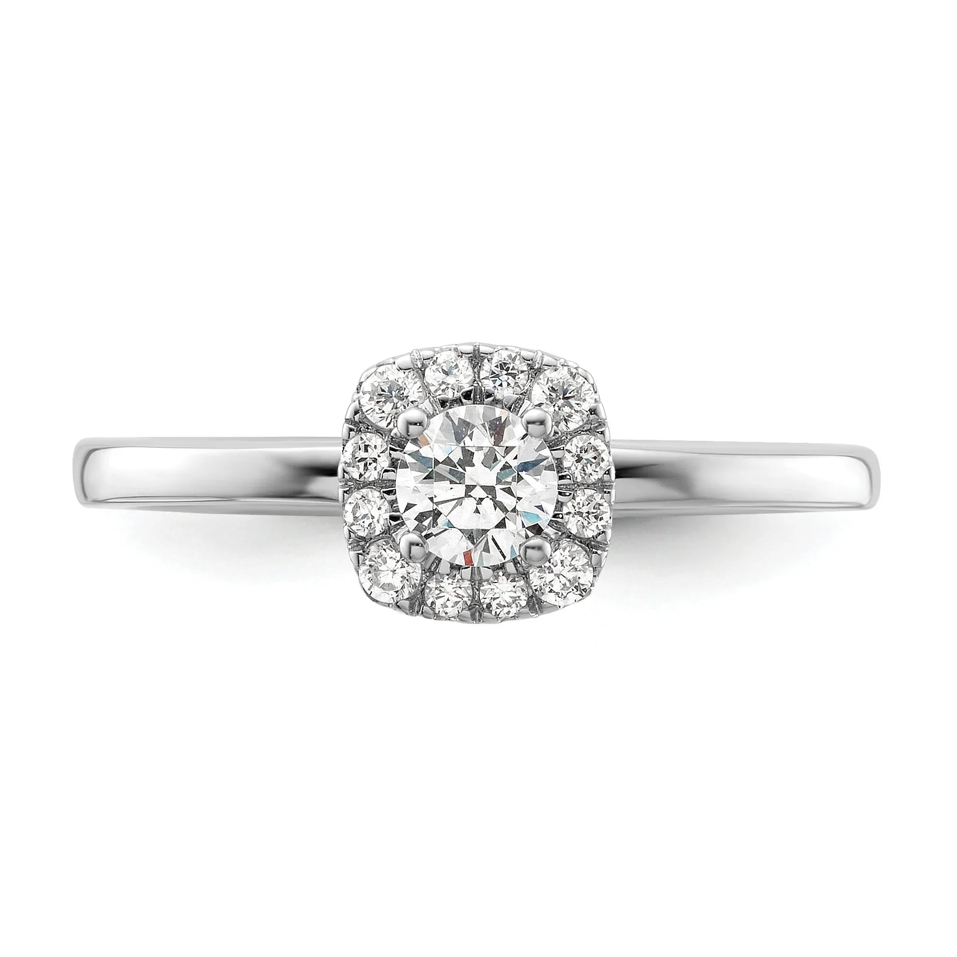 14k White Gold Lab Grown Diamond Petite Halo Engagement Ring 0.37 ct - Fine Diamond