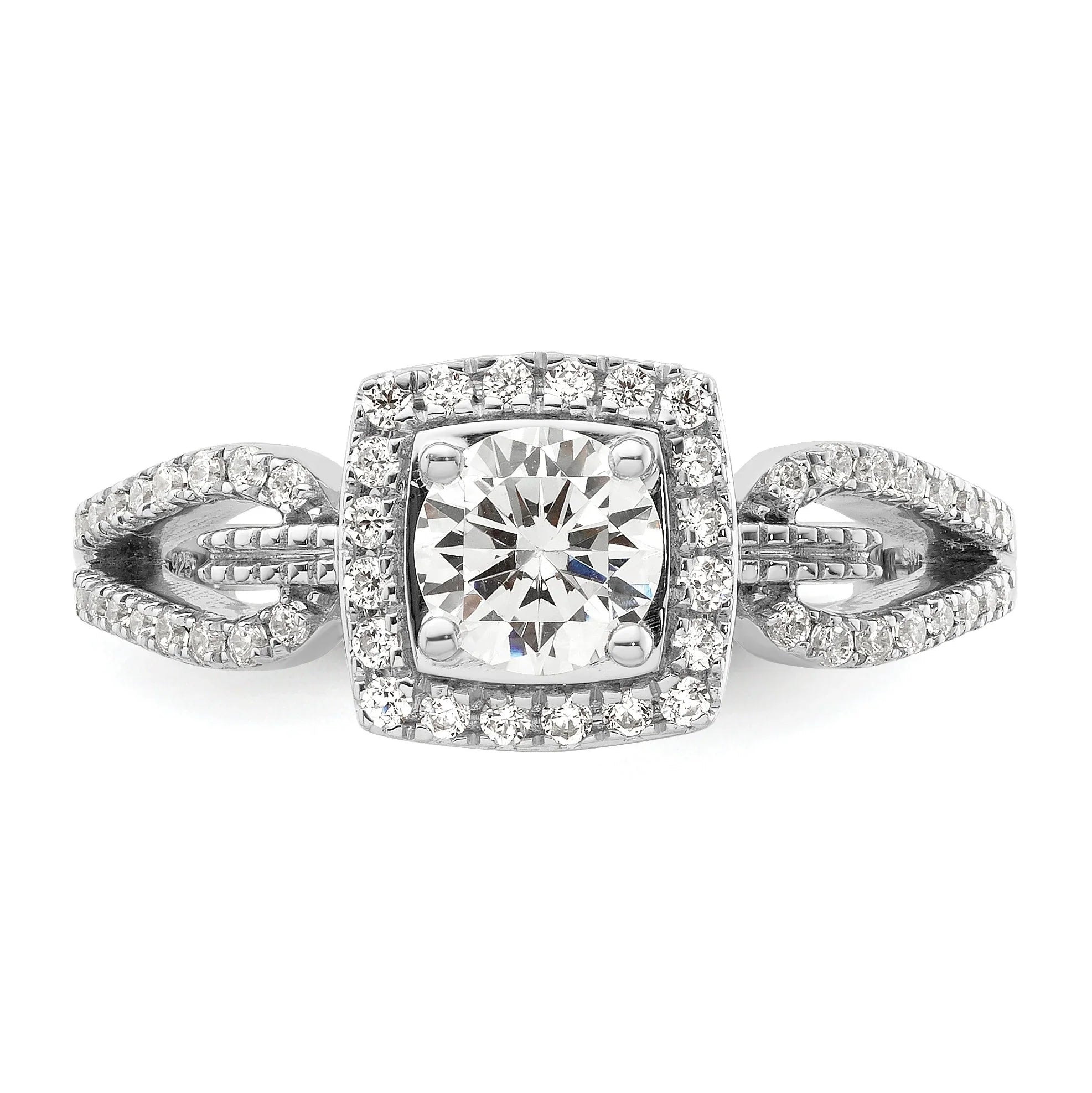 14k White Gold Lab Created Diamond Halo Engagement Ring 0.5 ct - Fine Diamond