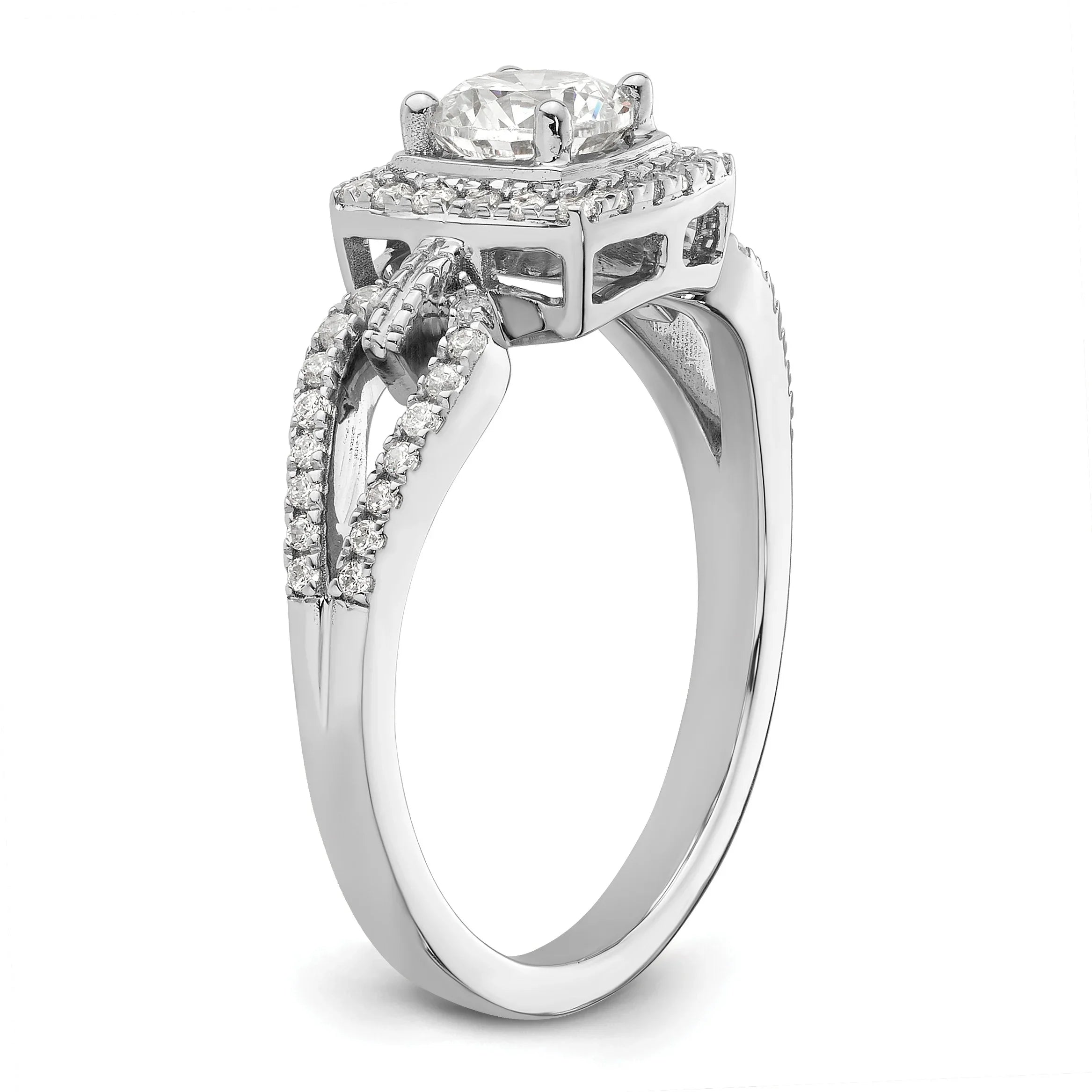 14k White Gold Lab Created Diamond Halo Engagement Ring 0.5 ct - Fine Diamond