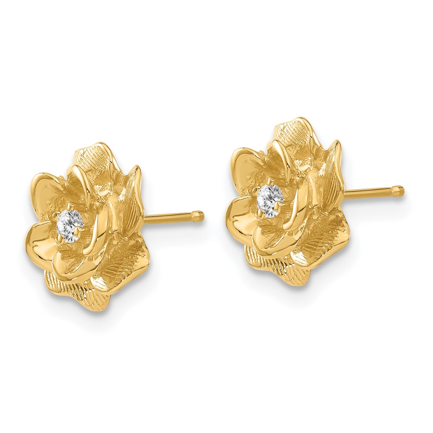 14k Yellow Gold Lab Grown Diamond Flower Stud Earrings 0.0667 Ct
