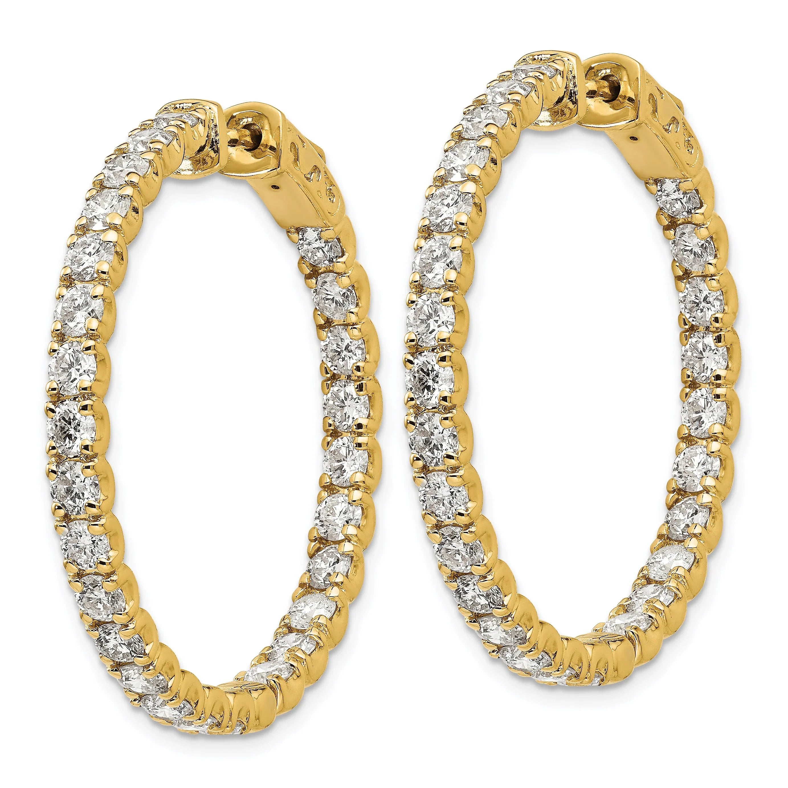 14K Gold Lab Grown Diamond Round In and Out Safety Clasp Hoop Earrings - Fine Diamond