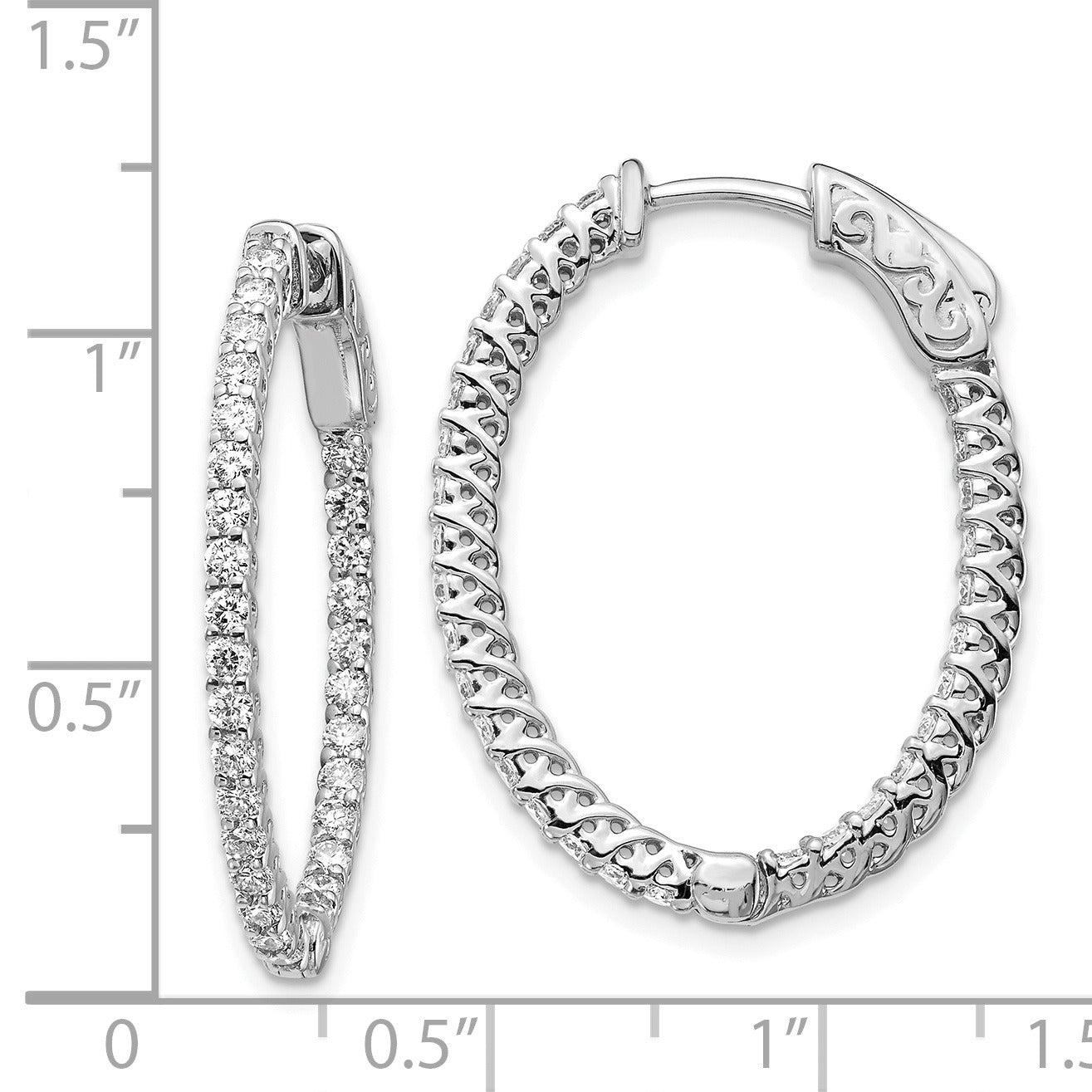 14k Gold Lab Grown Diamond Oval In and Out Huggie Hoop Earrings 3.3 Ct