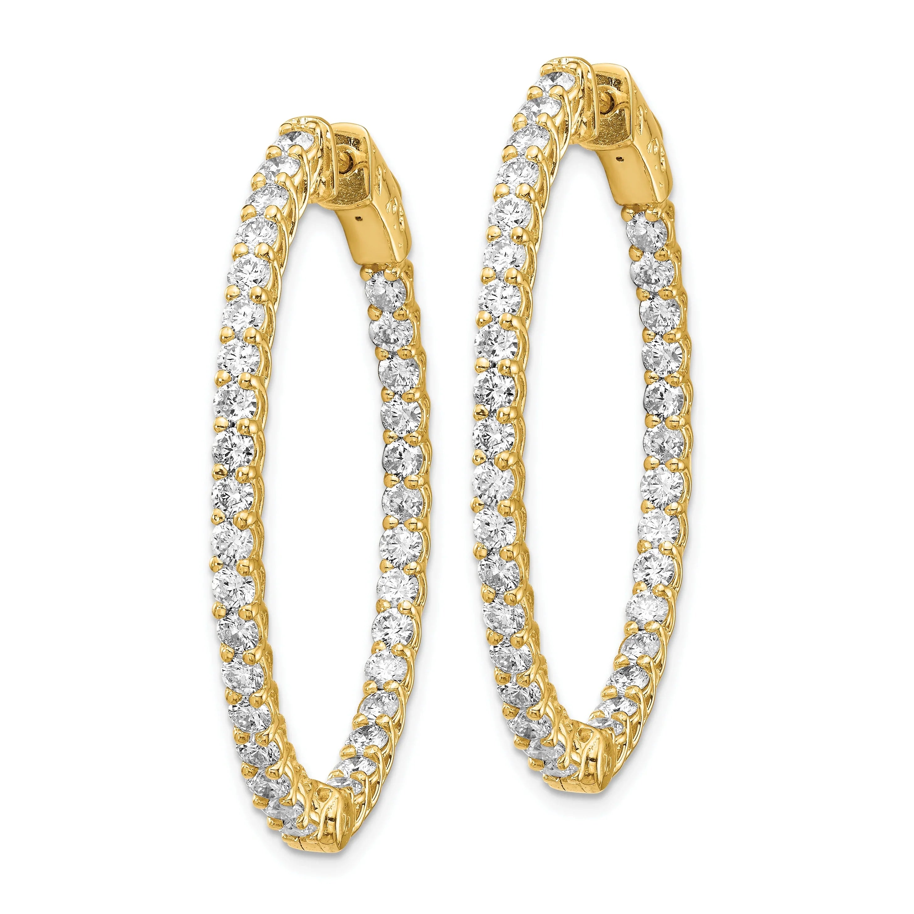 14k Gold Lab Grown Diamond Oval In and Out Hoop Earrings - Fine Diamond
