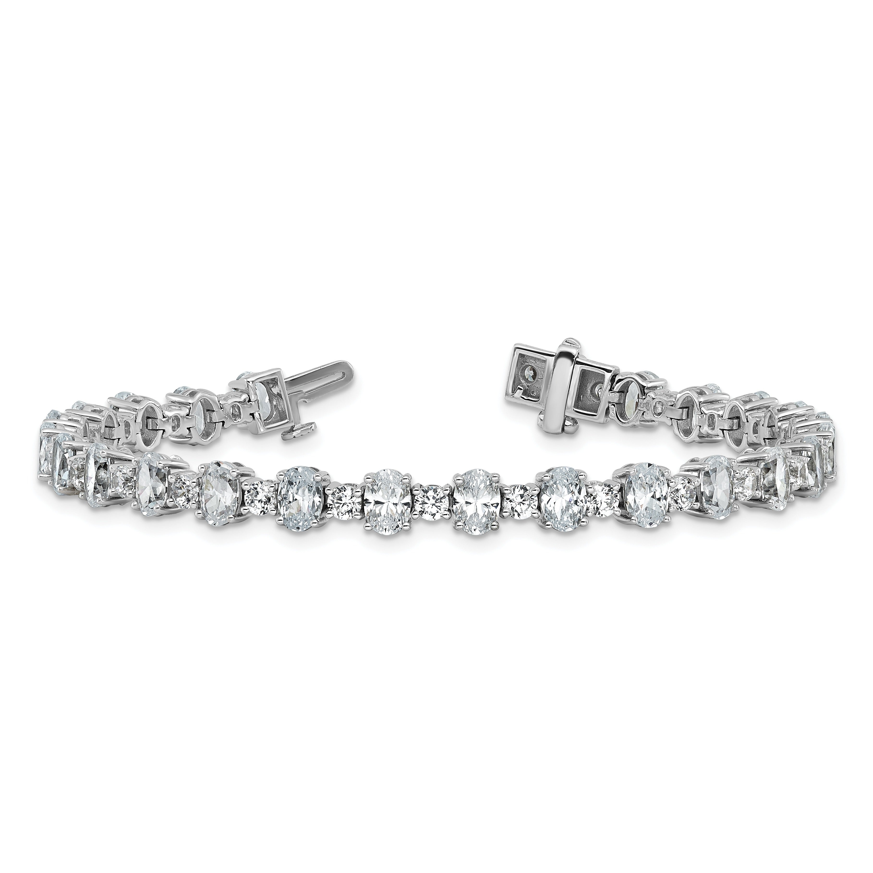 14k White Gold 11 carat Lab Diamond Round and Oval Fancy Tennis Bracelet