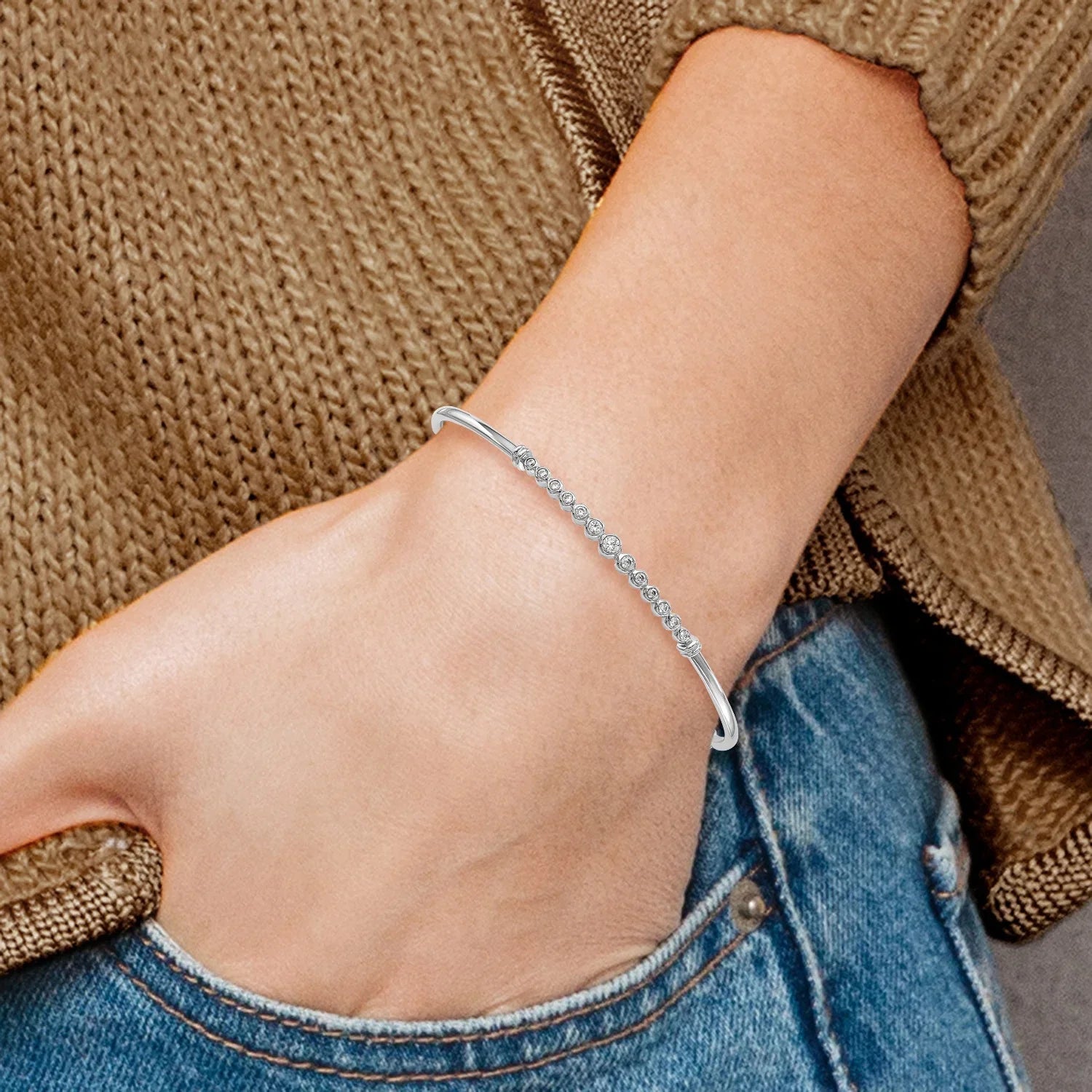 14k White Gold Lab Grown Diamond Adjustable Bolo Bracelet - Fine Diamond