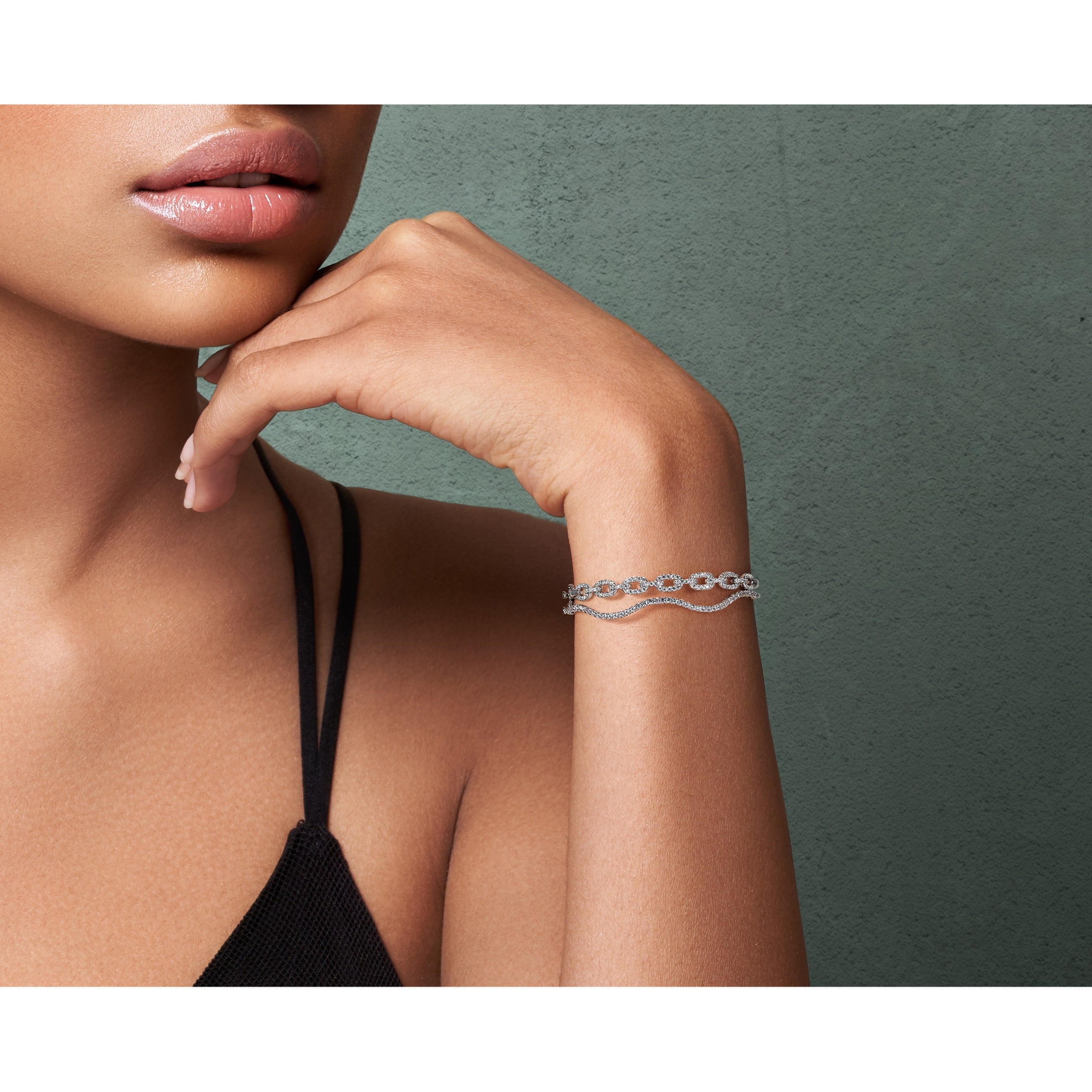 14K Gold Lab Grown Diamond Link Bangle Bracelets