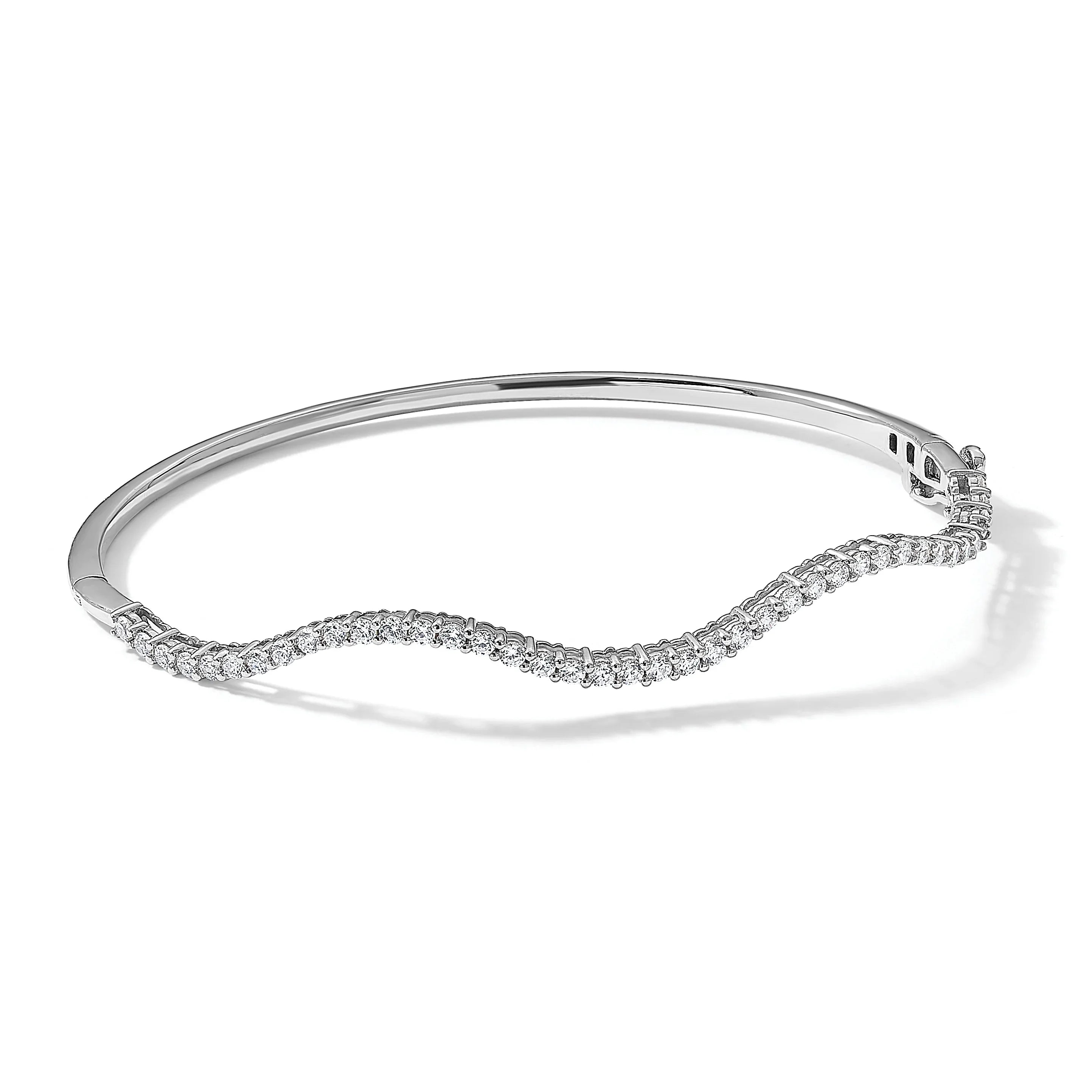 14K Gold 1 carat Lab Grown Diamond Wavy Bangle Bracelet - Fine Diamond