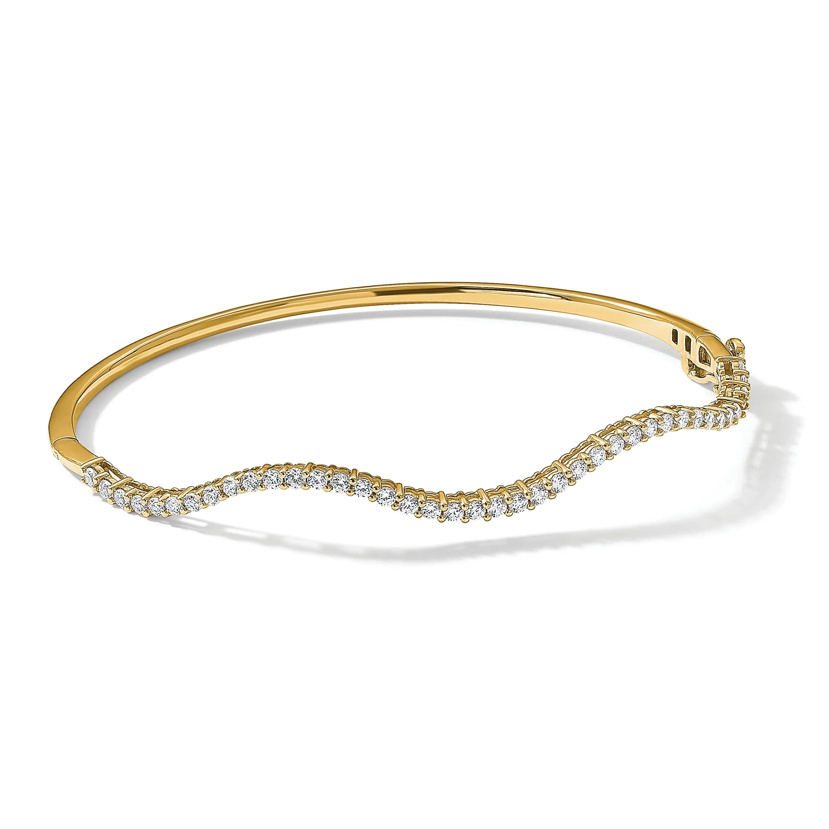 14K Gold 1 carat Lab Grown Diamond Wavy Bangle Bracelet - Fine Diamond