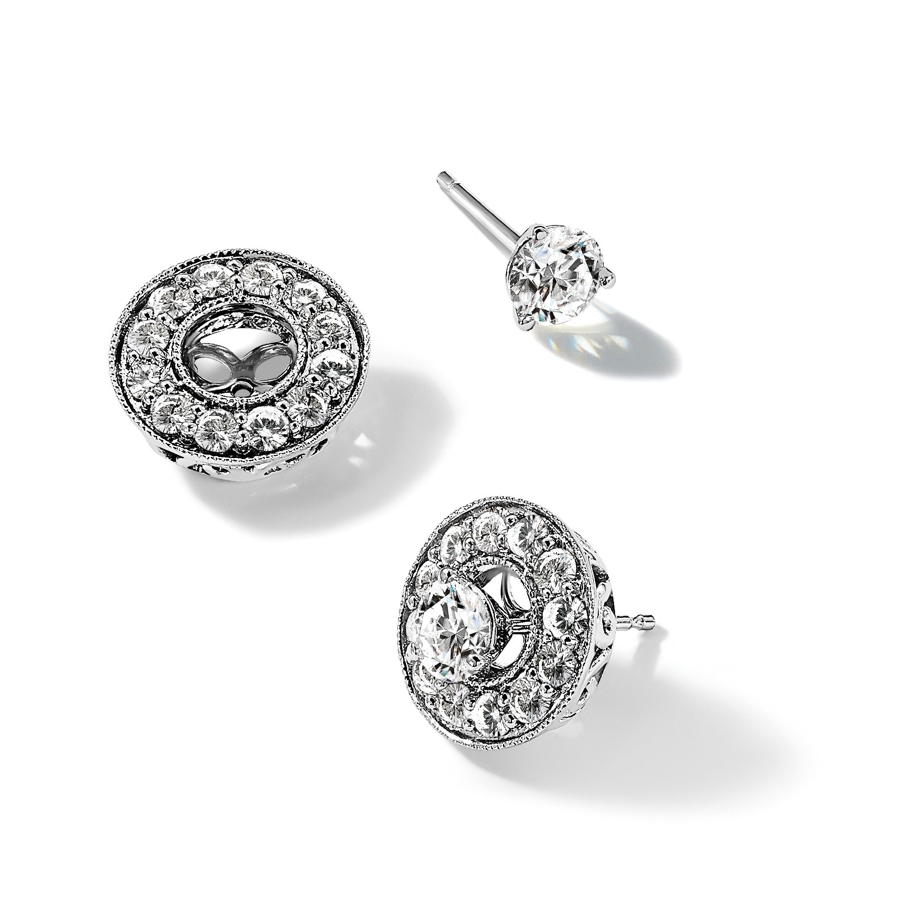 14K White Gold Lab Grown Diamond Studs Earring Jackets