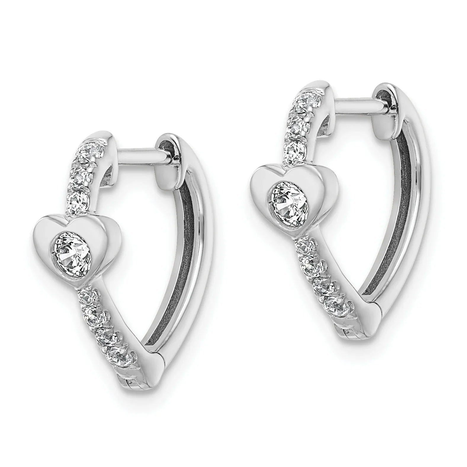 14K White Gold Lab Diamond Heart Hinged Hoop Earrings - Fine Diamond