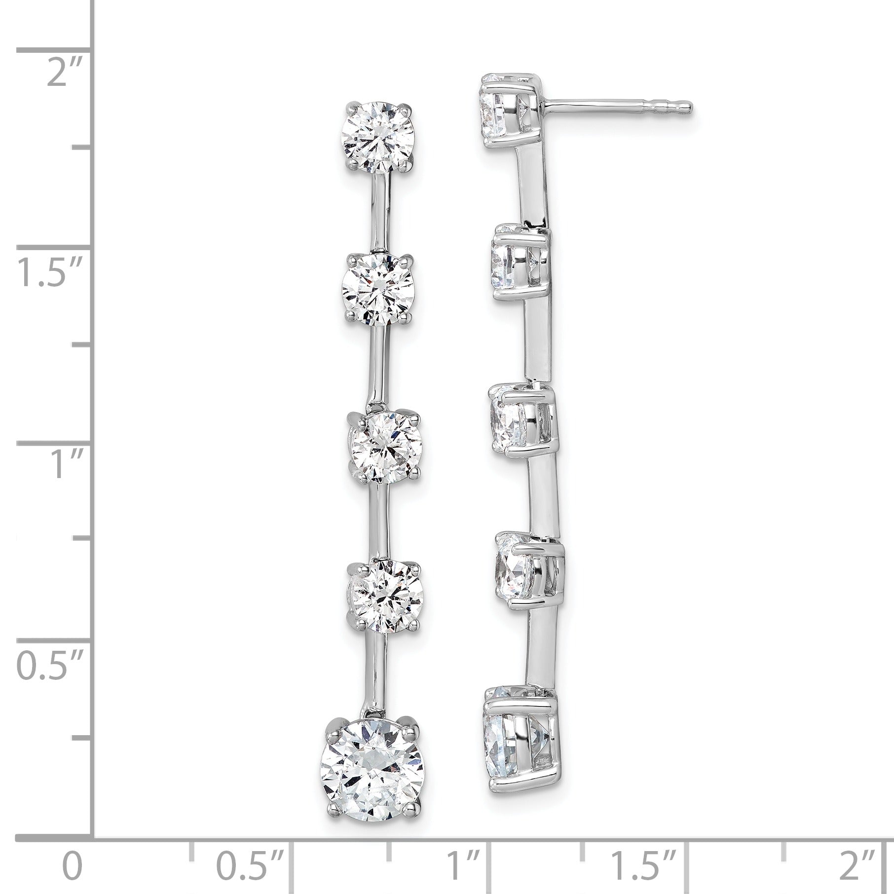 14K White Gold Lab Diamond Round Post Graduated Dangle Earrings