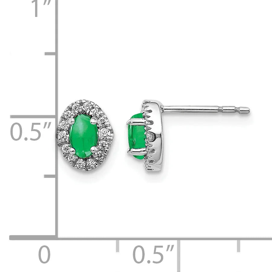 14K White Gold Lab Grown Diamond Oval Emerald Halo Stud Earrings 0.16 Ct - Fine Diamond