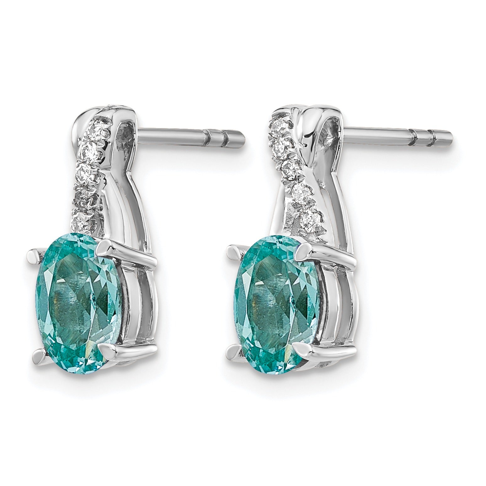 14k White Gold Lab Grown Diamond and Created Paraiba Post Earrings