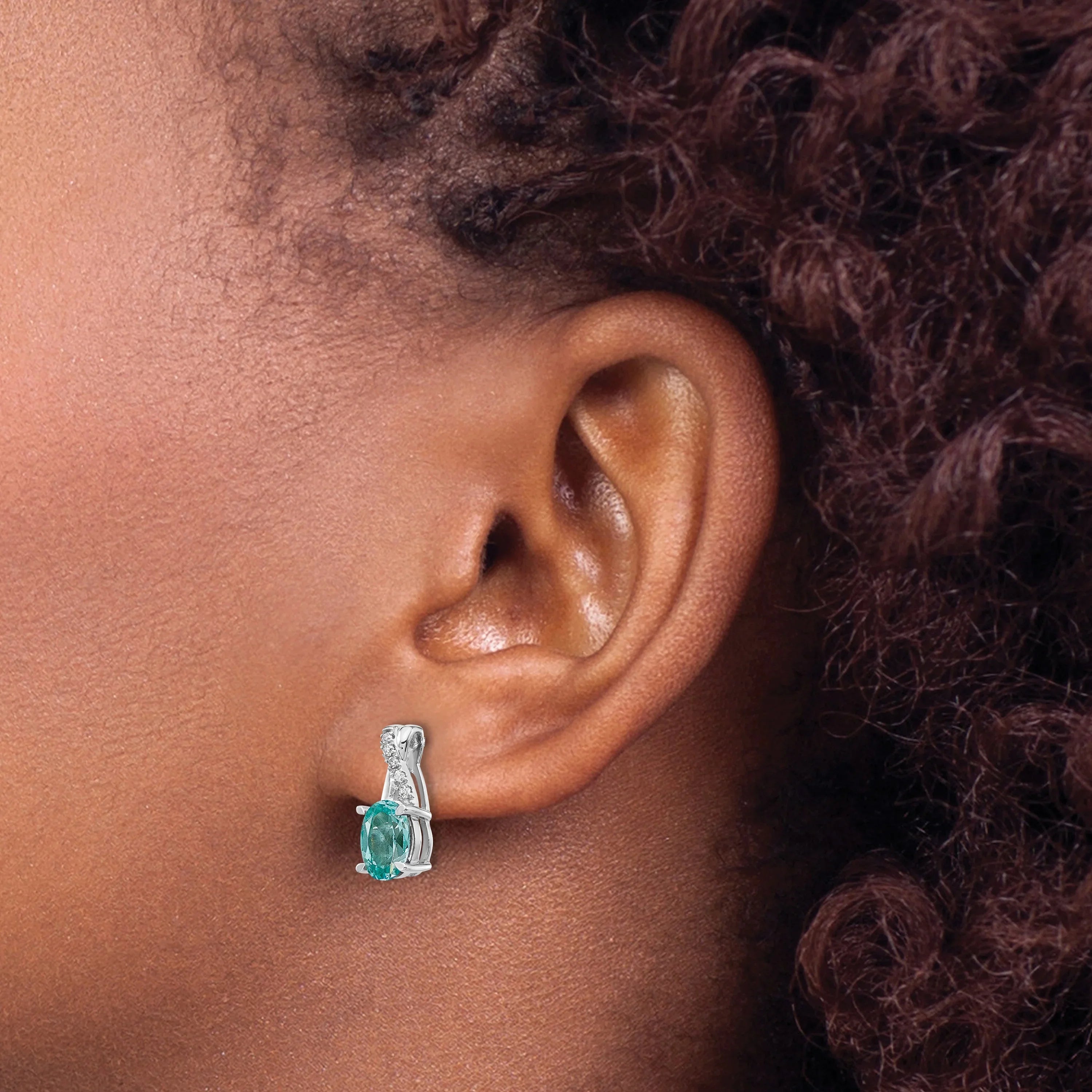 14k White Gold Lab Grown Diamond and Created Paraiba Post Earrings - Fine Diamond