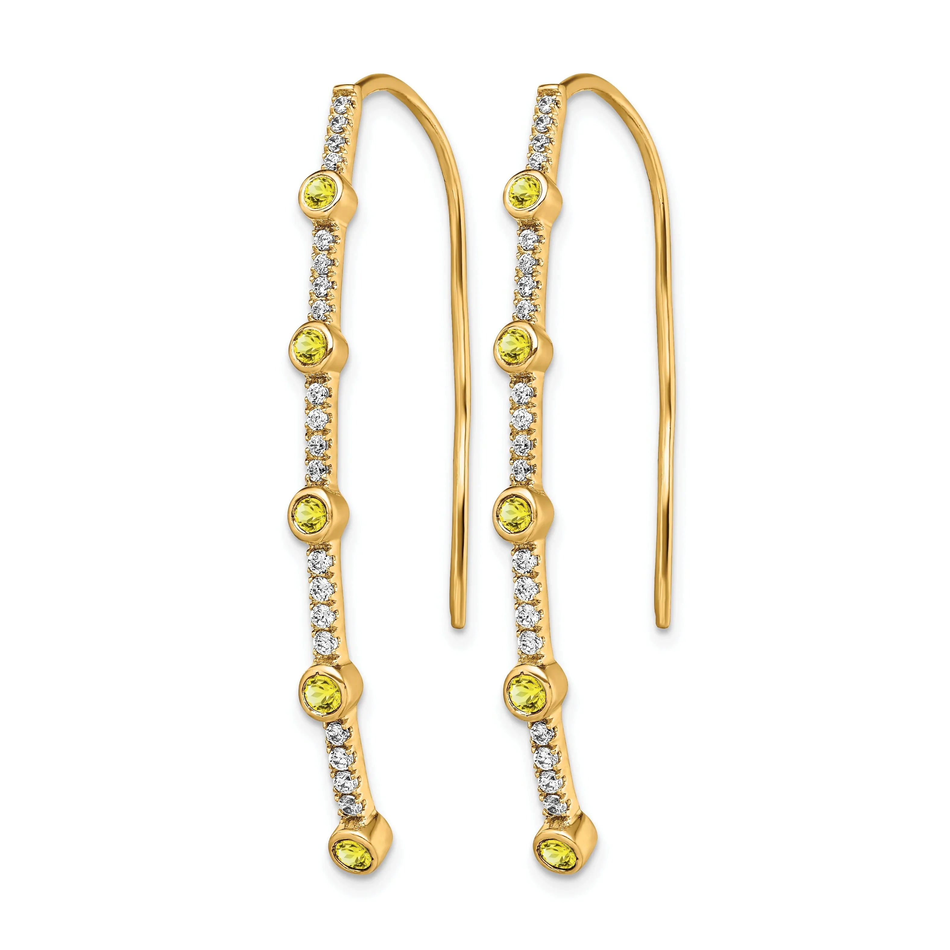 14K Lab Diamond and Lab Created Yellow Sapphire Threader Earrings - Fine Diamond