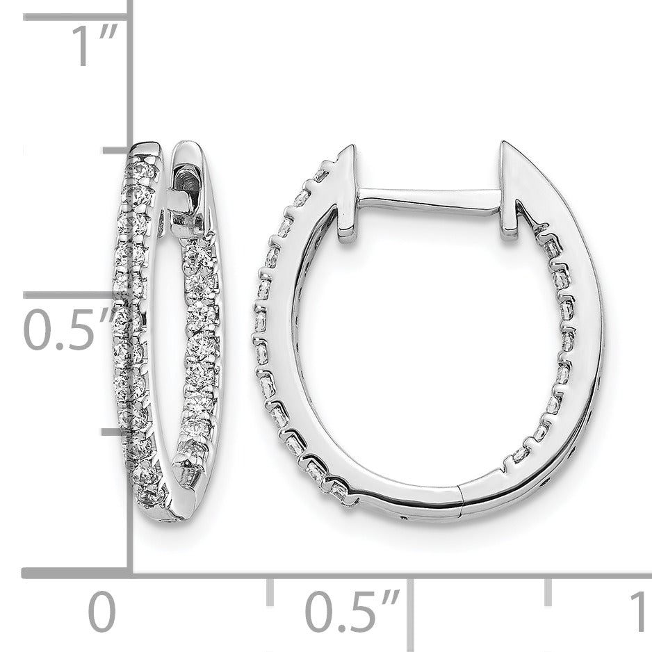 14K White Gold Lab Grown Diamond In and Out Hinged Tennis Hoop Earrings