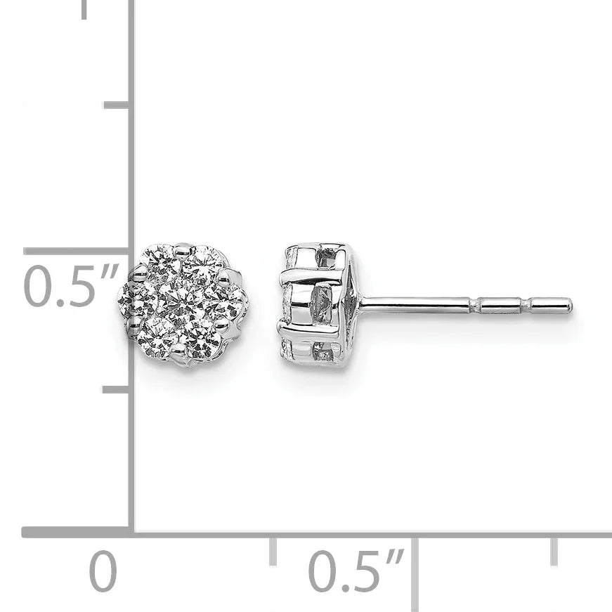 14K White Gold Lab Grown Diamond Cluster Post Stud Earrings - Fine Diamond
