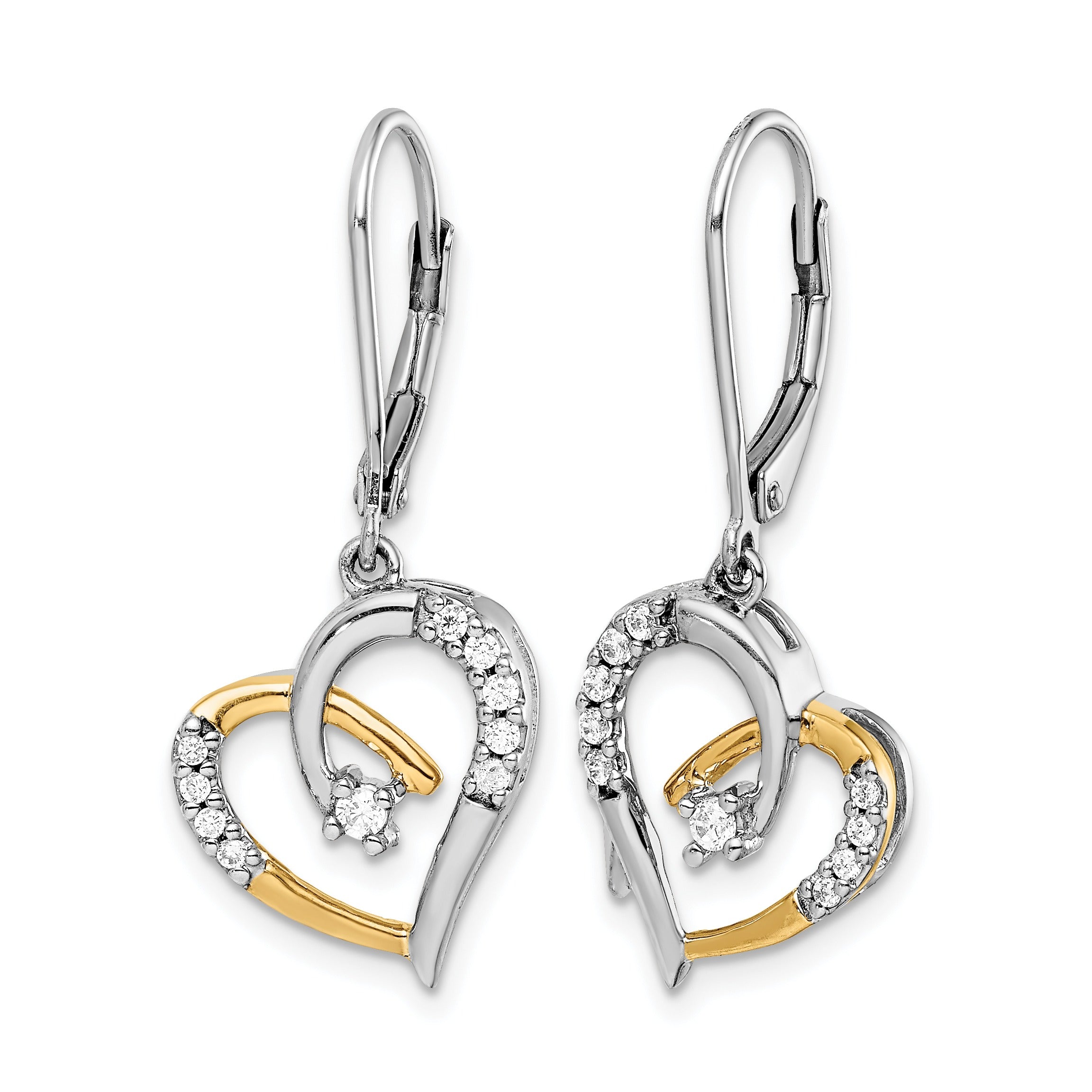 Lab Diamond Heart Leverback Dangle Earrings 14k Gold