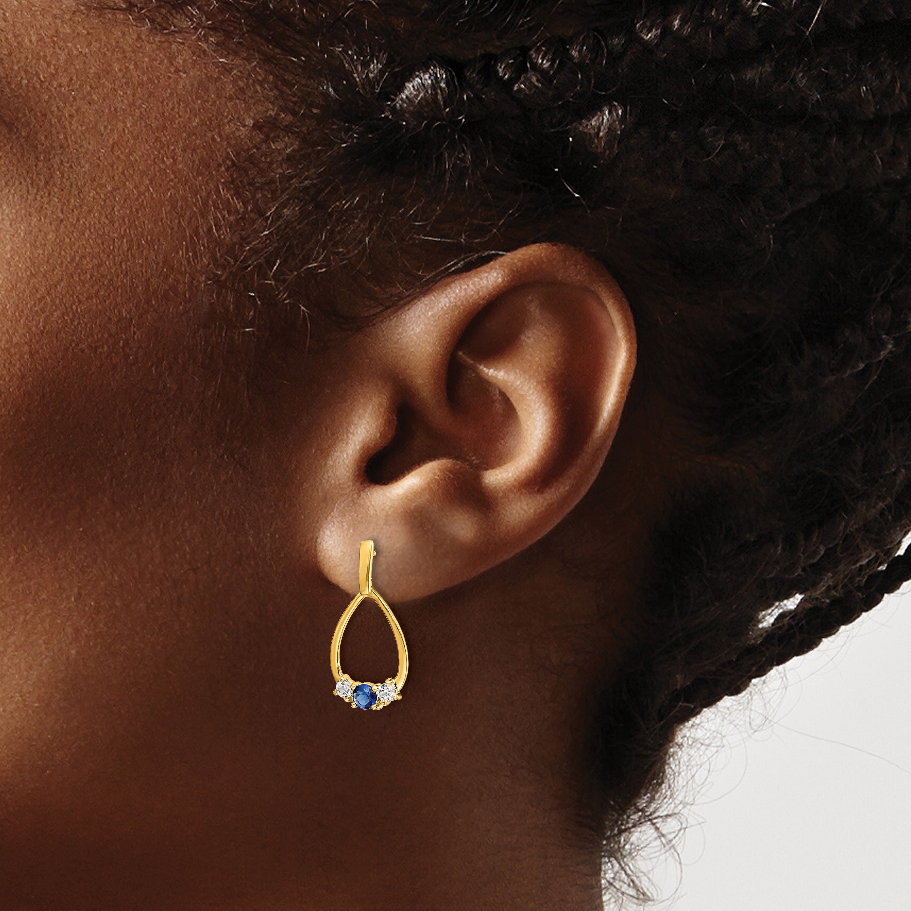 Yellow Gold Lab Diamond and Created Sapphire Dangle Teardrop Earrings