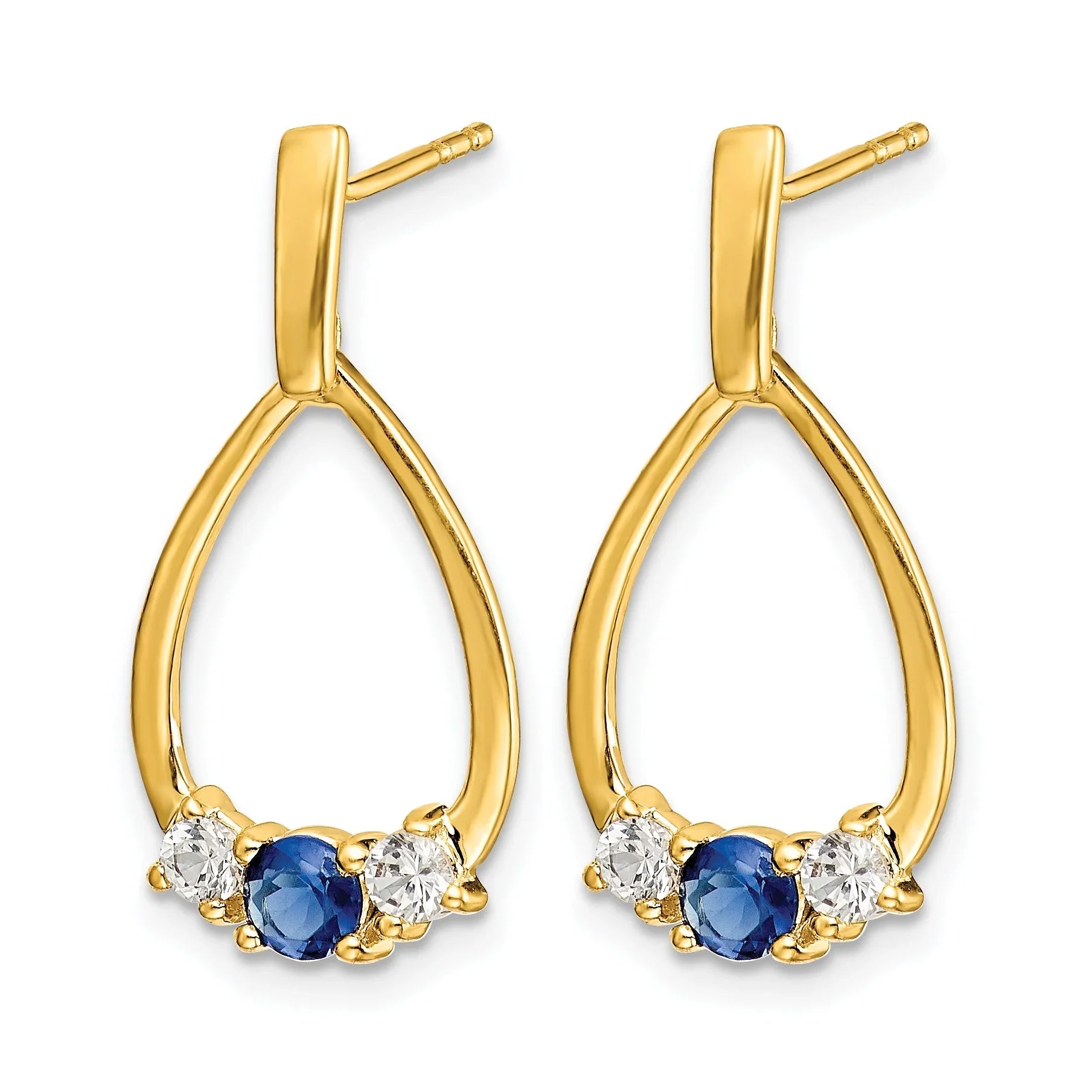 Yellow Gold Lab Diamond and Created Sapphire Dangle Teardrop Earrings - Fine Diamond