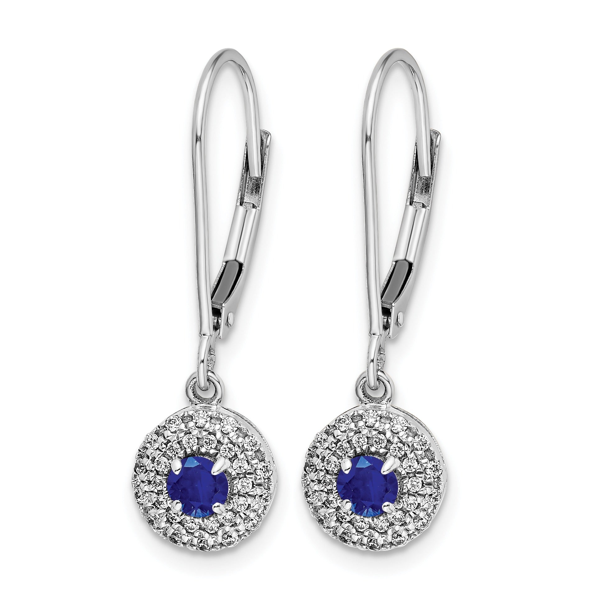 14k White Gold Lab Diamond and Created Sapphire Drop Leverback Earrings
