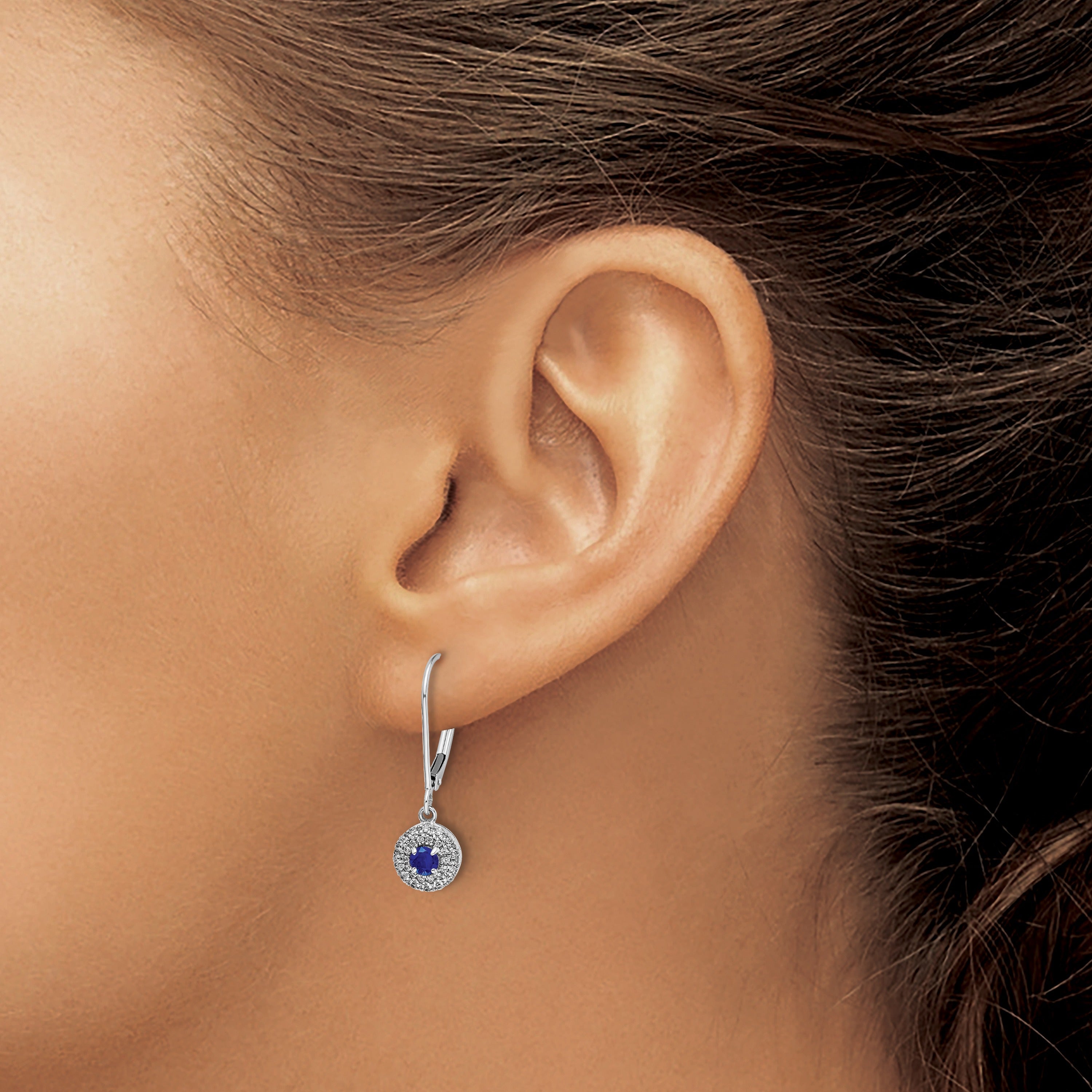 14k White Gold Lab Diamond and Created Sapphire Drop Leverback Earrings