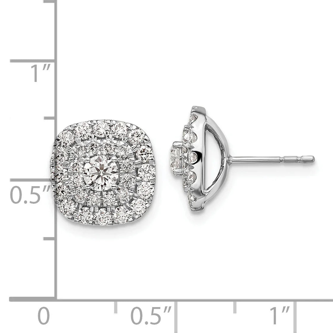 14K White Gold Lab Grown Diamond Double Halo Cluster Post Stud Earrings - Fine Diamond
