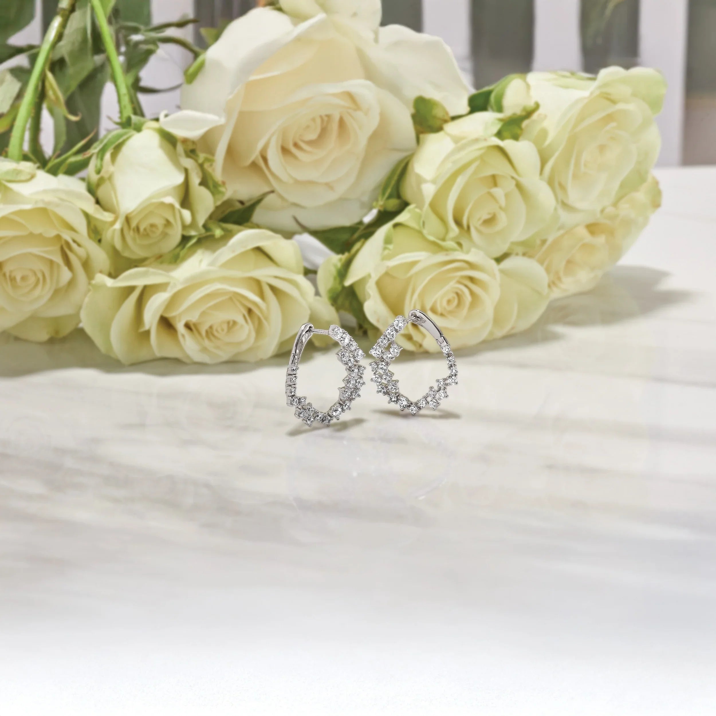 14K Gold Lab Grown Diamond Unique Hoop Earrings - Fine Diamond