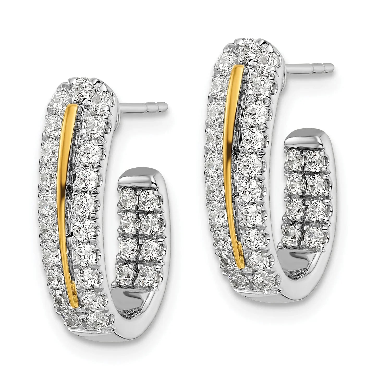 14K Two-Tone Lab Grown Diamond In and Out J-Hoop Earrings - Fine Diamond