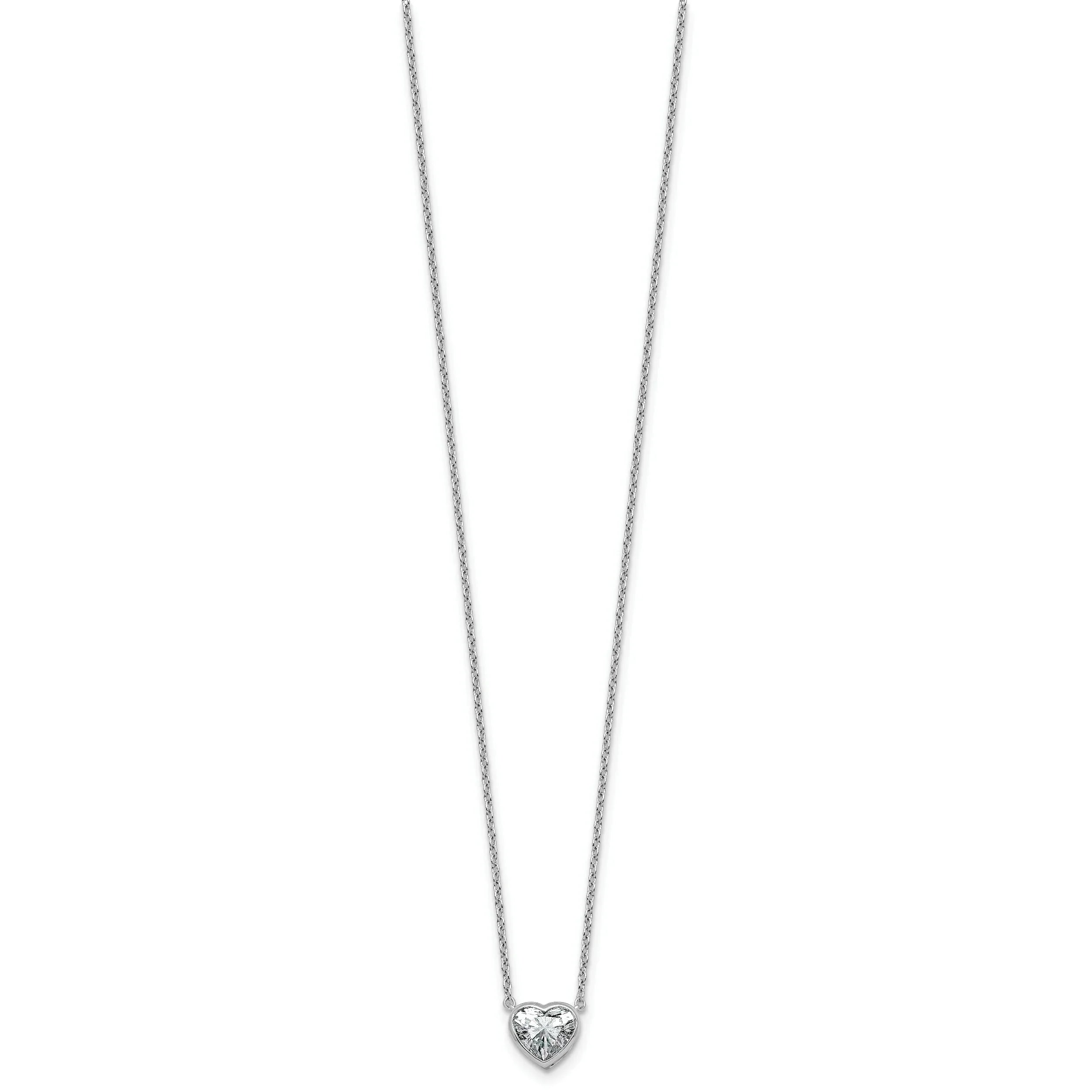 14k White Gold Lab Grown Diamond Solitaire Heart Necklace - Fine Diamond