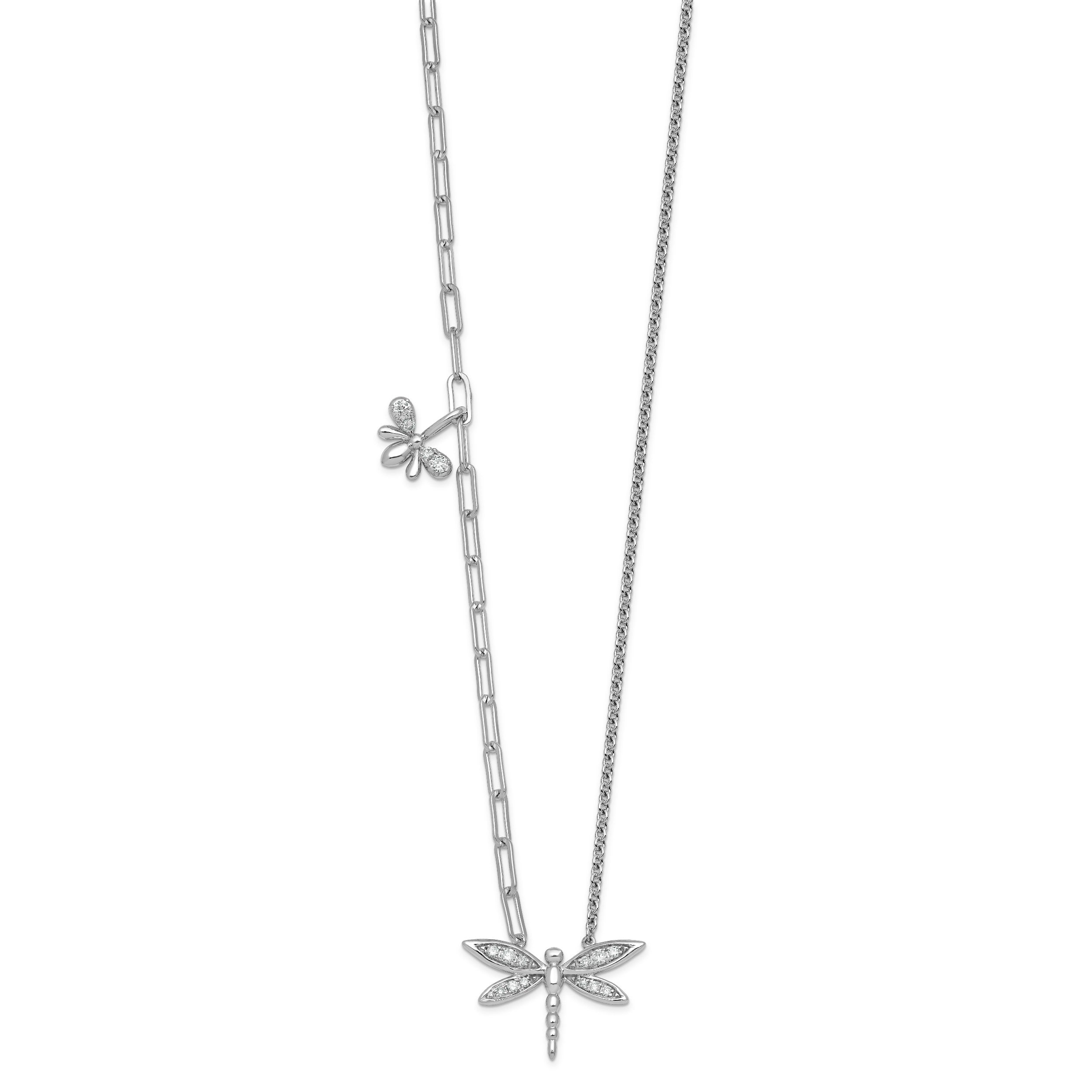 0.22 Ct Round White Lab Grown Diamond Prong 14K White Gold Dragonfly Paperclip Cable Chain Necklace