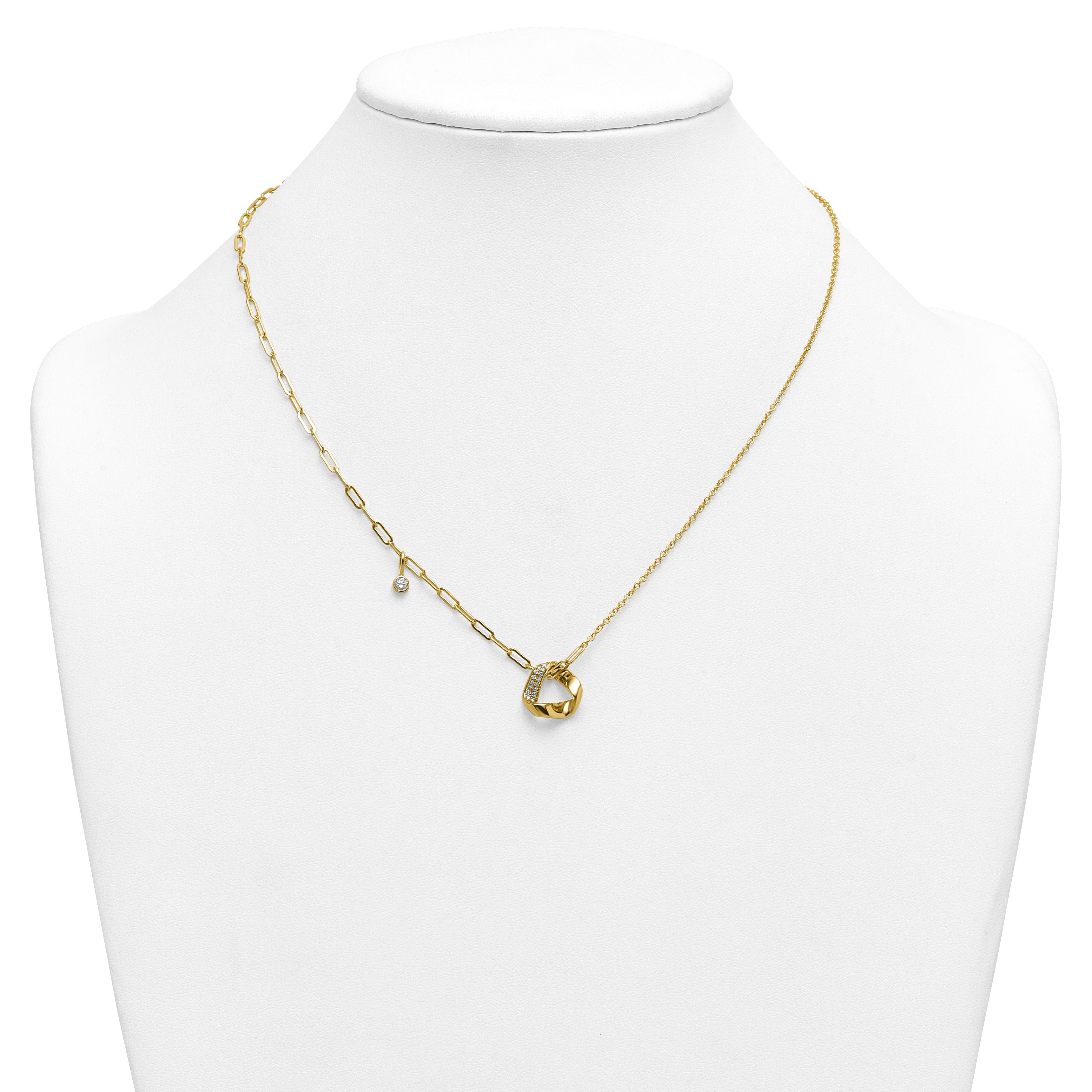 0.20 Ct Round White Lab Diamond Pave 14K Yellow Gold Slide Paperclip Cable Chain Necklace