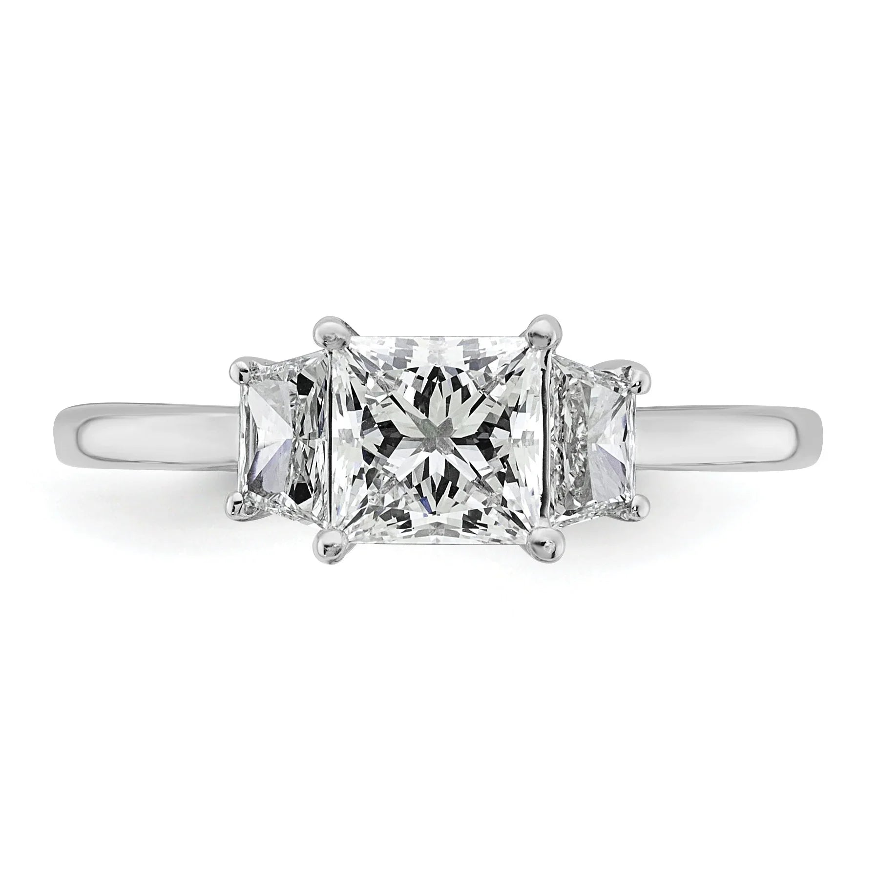 14K White Gold Lab Grown Diamond Princess & Trapezoid 3-Stone Bridal Rings - Fine Diamond