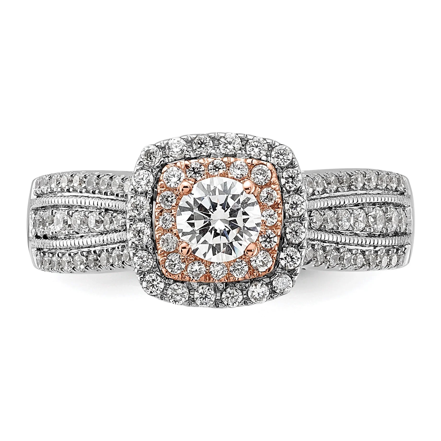 Two-Tone Eternal Promise Lab Grown Diamond Halo Complete Ring 0.87 ct - Fine Diamond