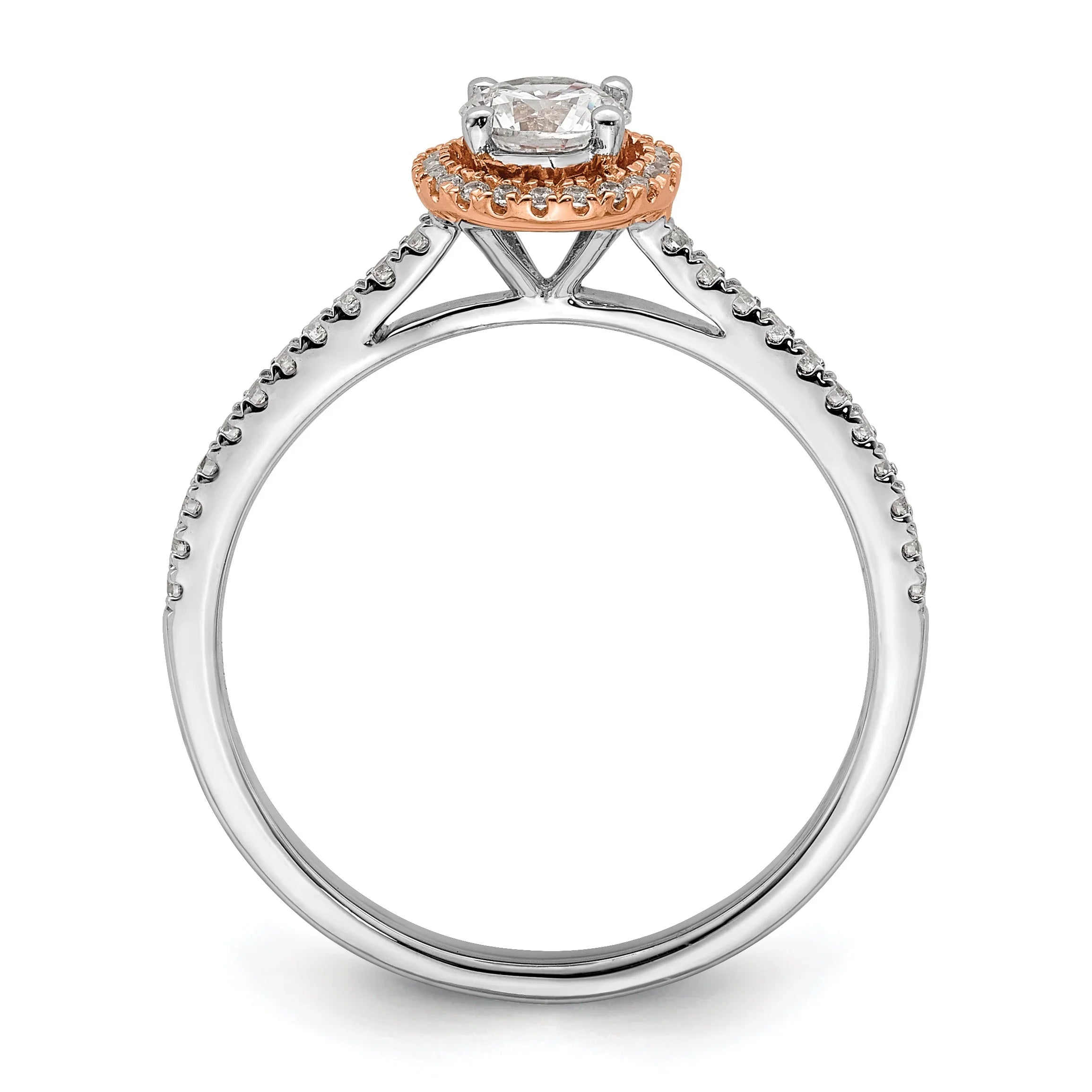 Two-Tone Gold Lab Grown Diamond Round Halo Pave Engagement Ring 0.5 ct - Fine Diamond