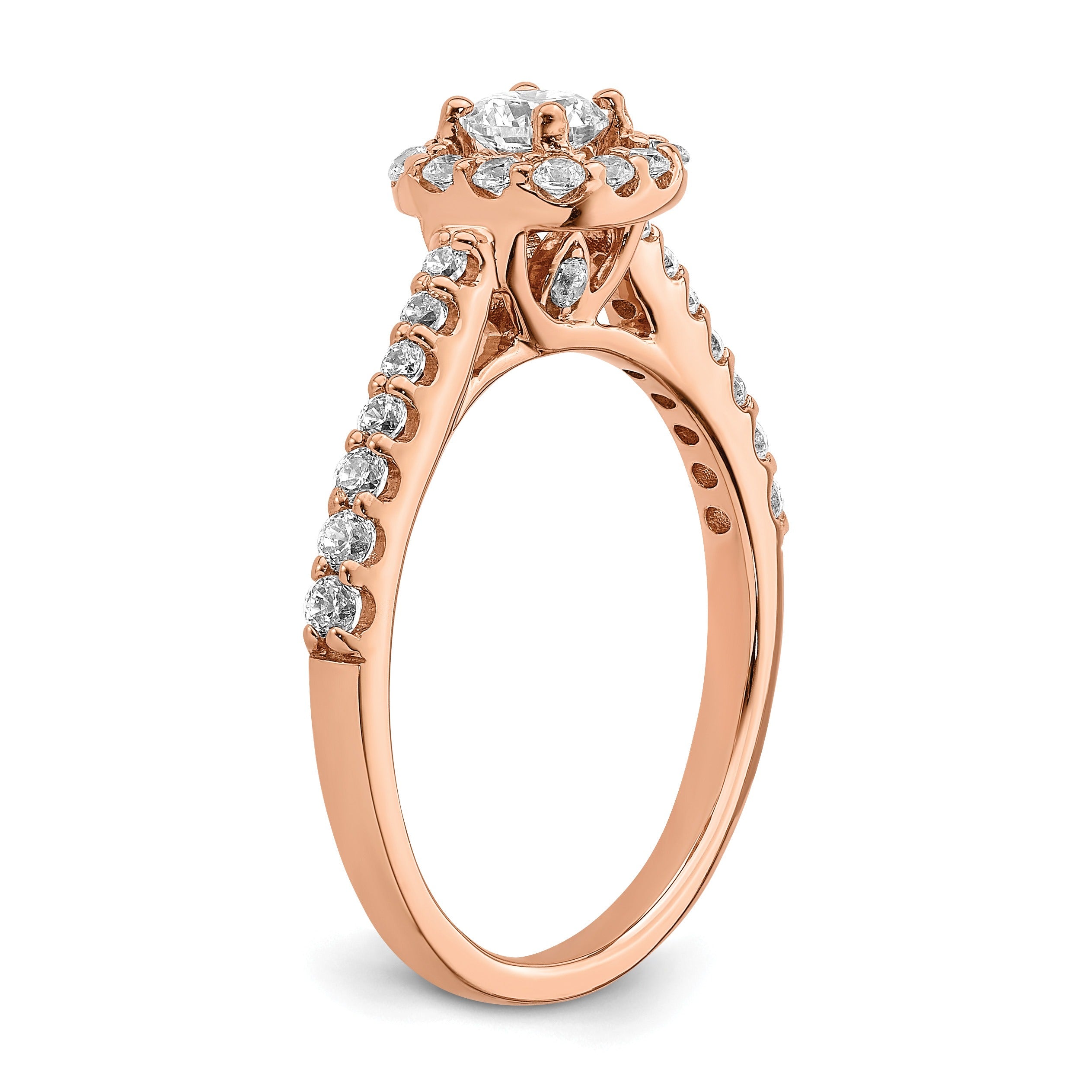 14k Rose Gold Lab Grown Diamond Round Halo Engagement Ring 0.75 ct