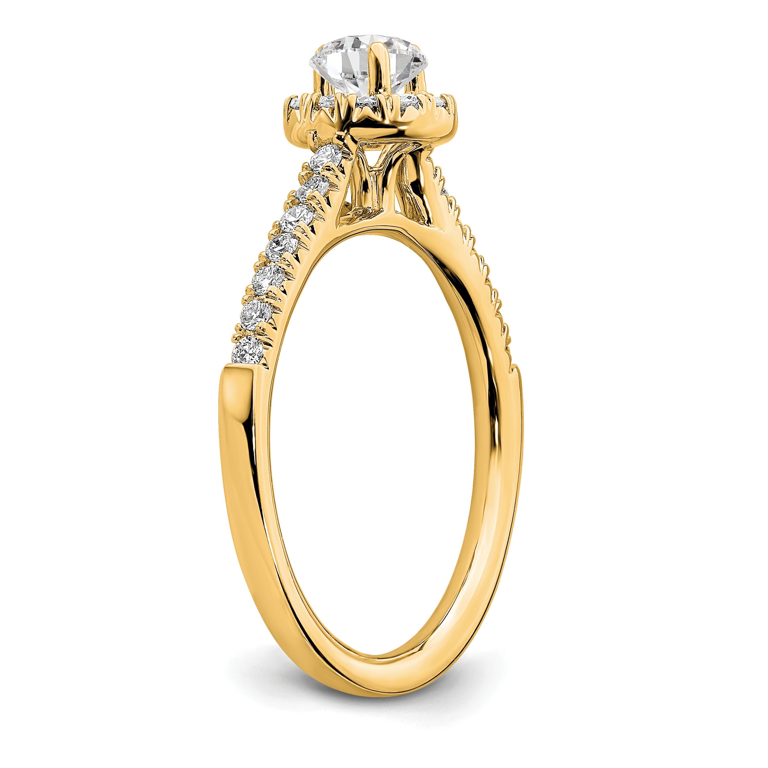 Round Lab Grown Diamond Halo Engagement Ring 14k Gold