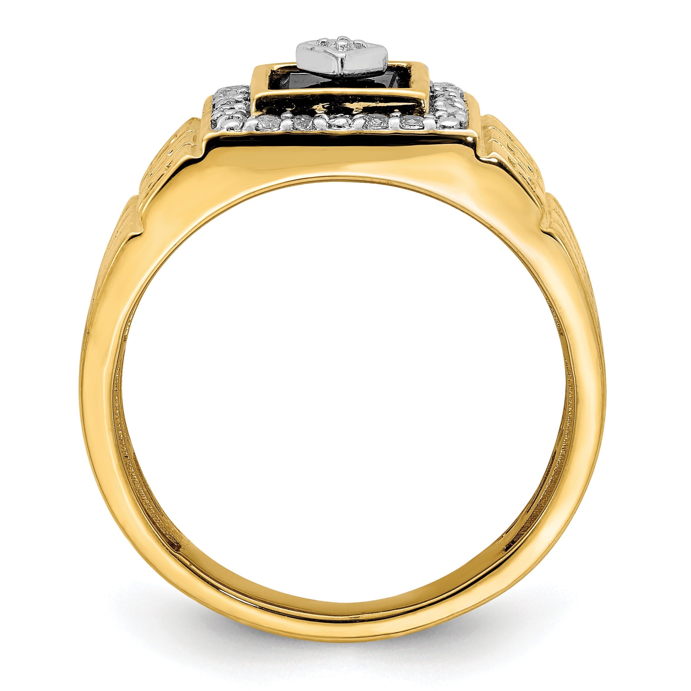 14k Gold 1/5 ct Lab Grown Diamond and Onyx Greek Key Design Men's Ring