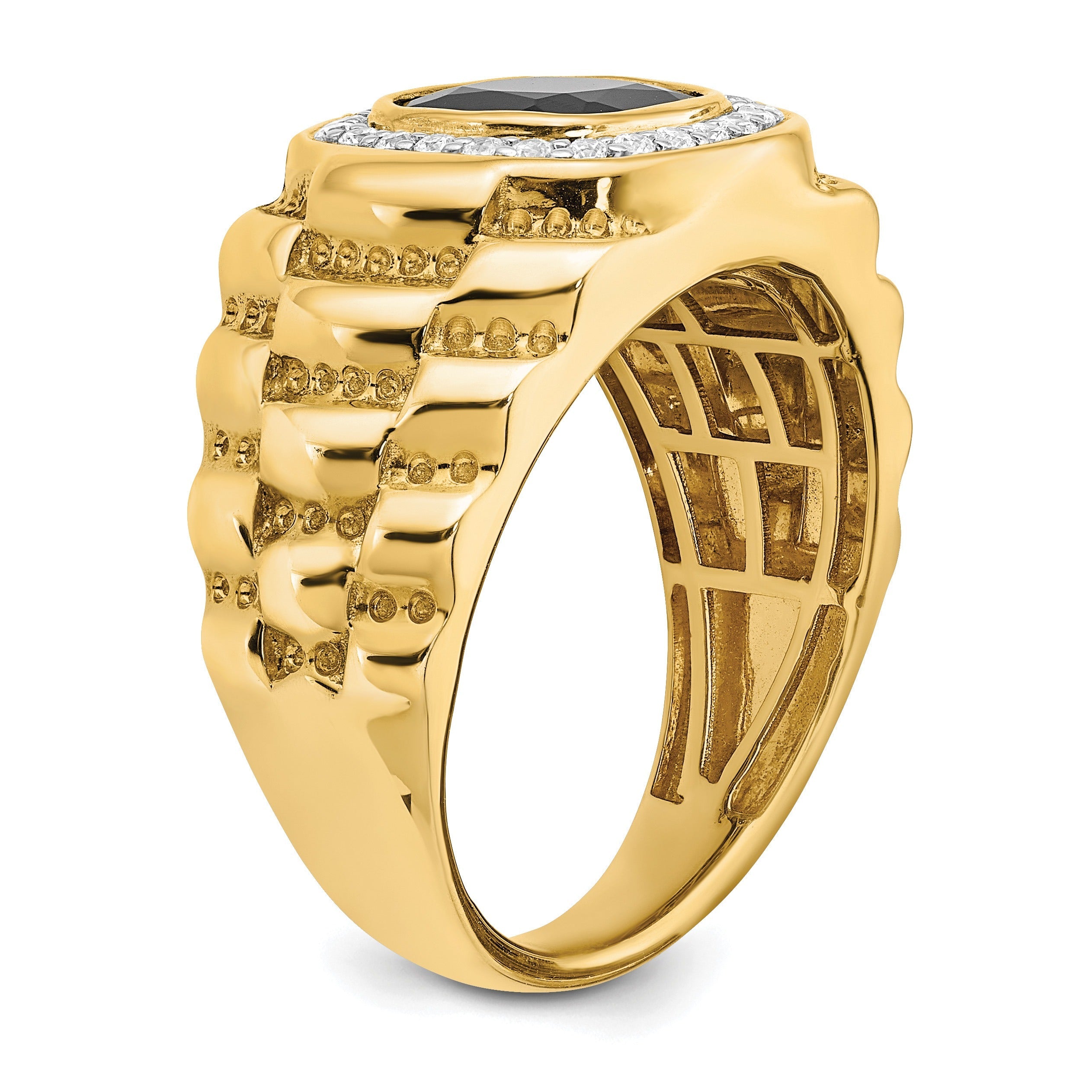 14k Gold 1/4 ct Lab Grown Diamond and Onyx Textured Men's Ring
