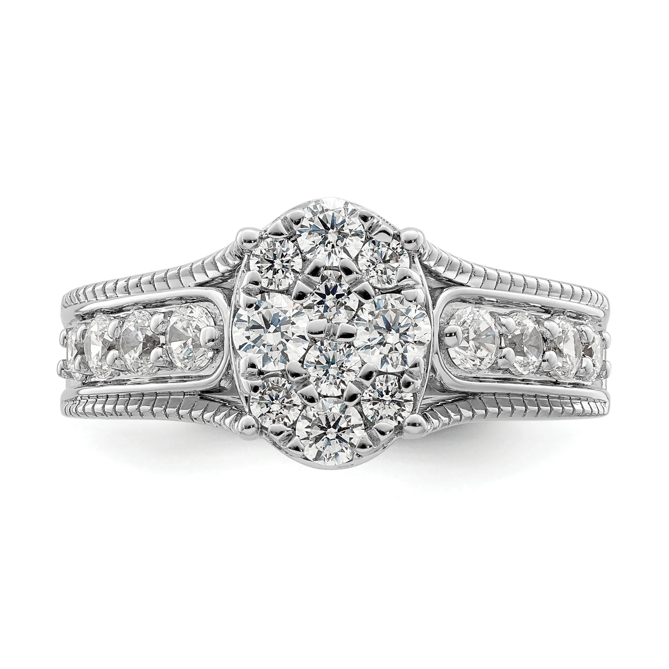 14k White Gold Lab Grown Diamond Cluster Engagement Ring 1 ct - Fine Diamond