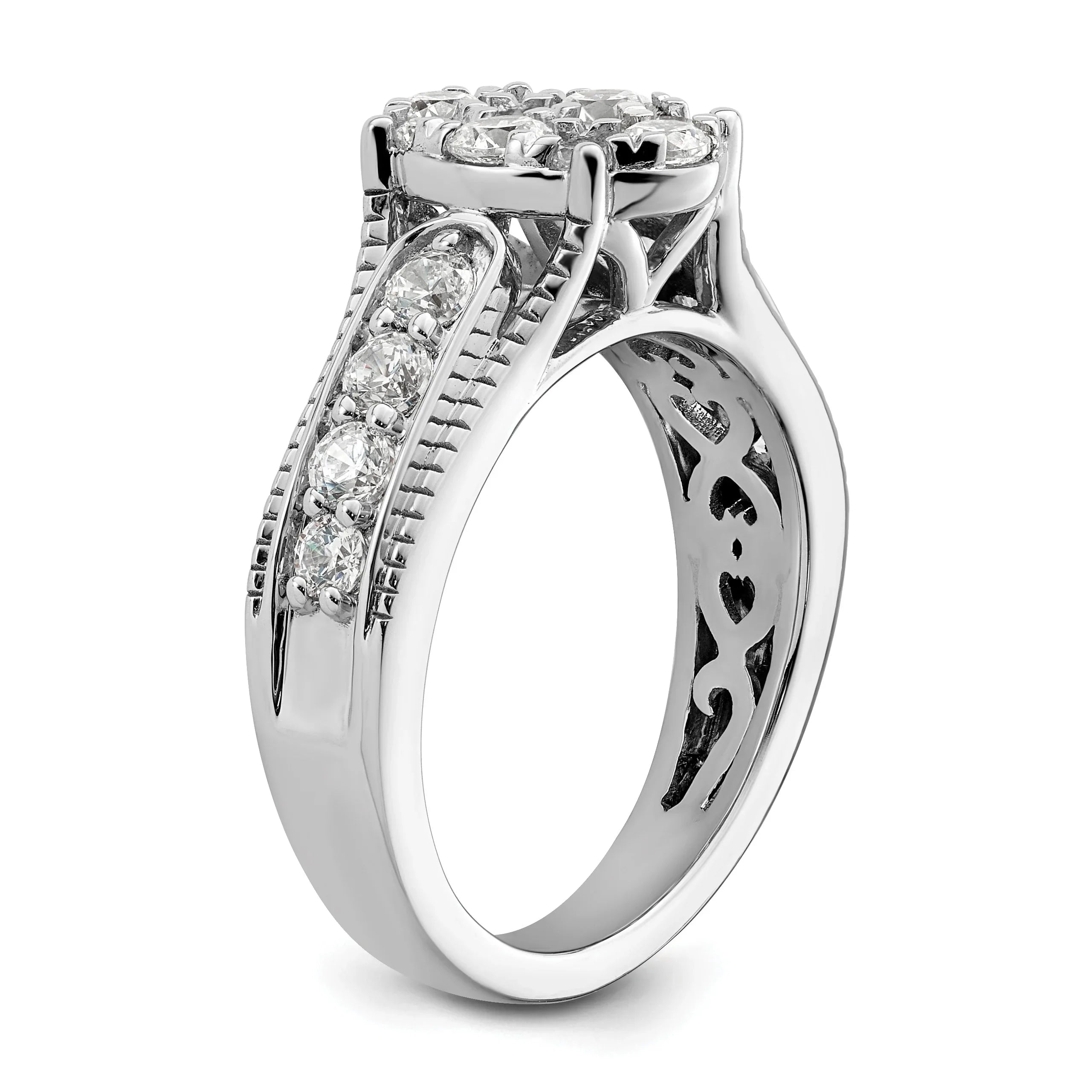 14k White Gold Lab Grown Diamond Cluster Engagement Ring 1 ct - Fine Diamond