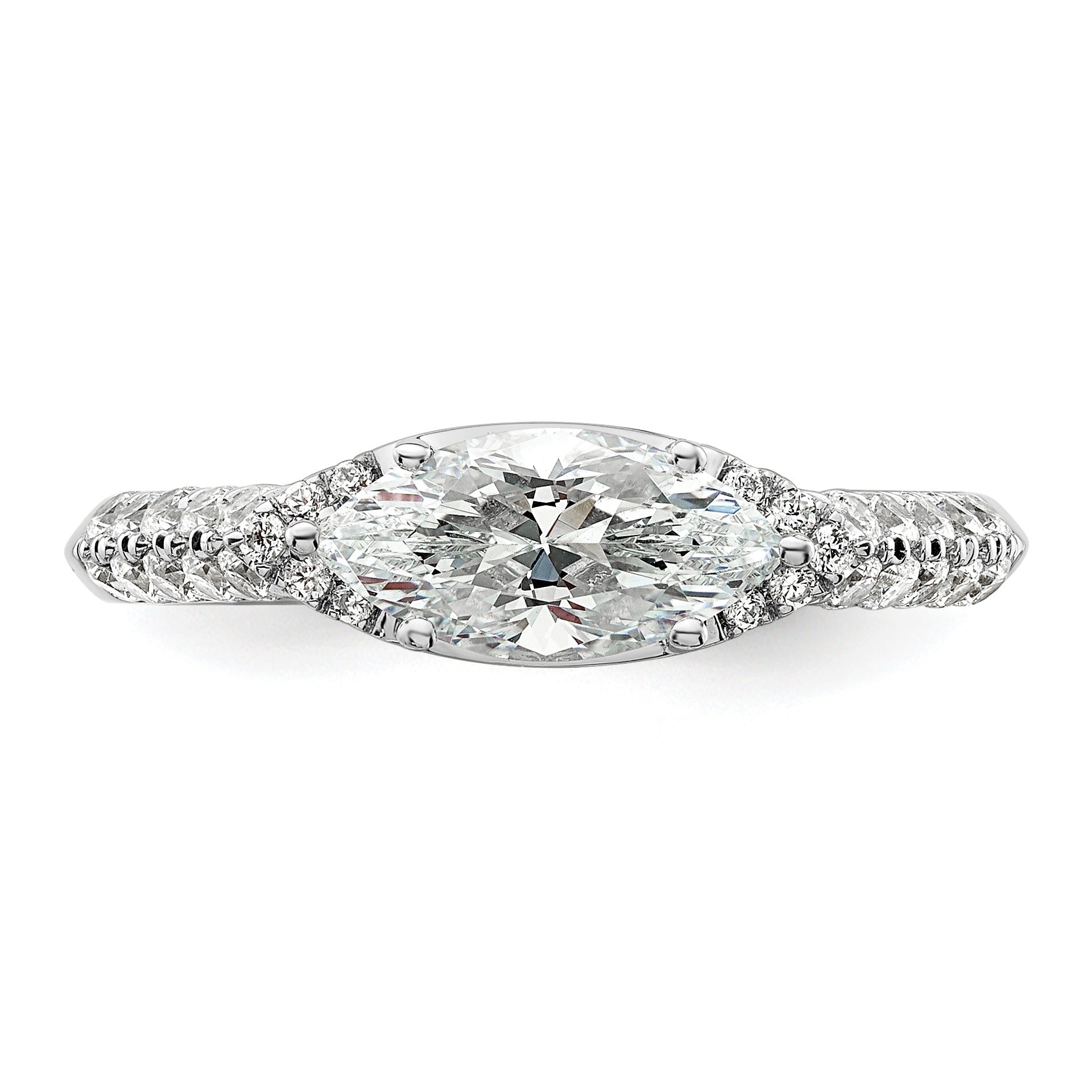 14k White Gold Lab Grown Diamond Engagement East West Ring Semi Mount