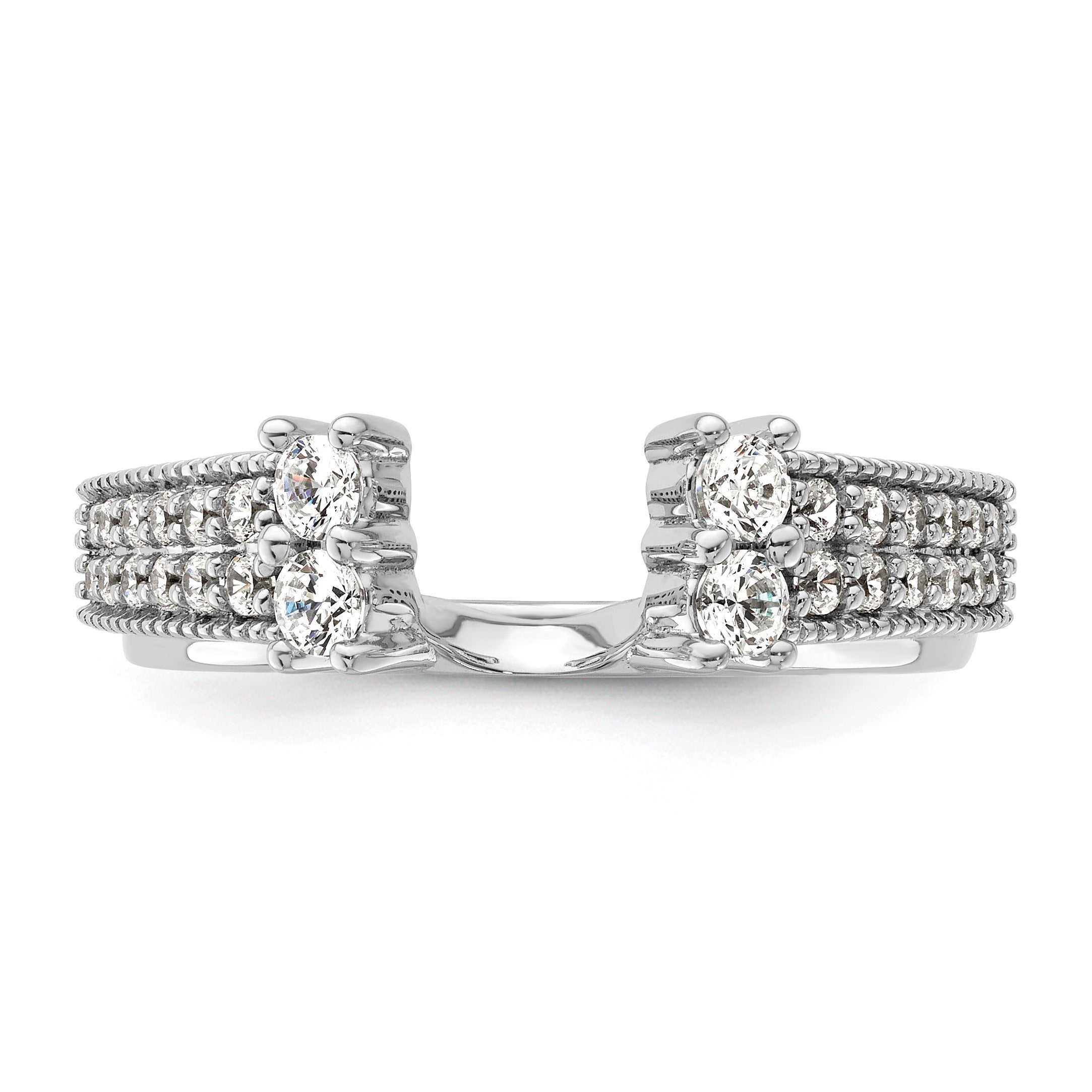IGI Certified 0.50 Ct Round Lab Grown Diamond Pavé 14K White Gold Double Row Ring Wrap Enhancer Band