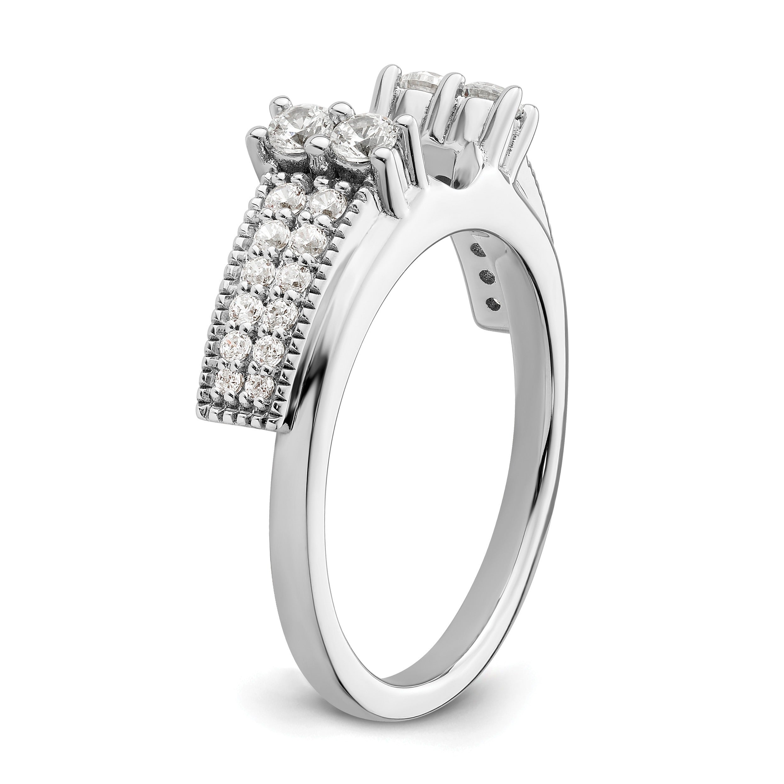 IGI Certified 0.50 Ct Round Lab Grown Diamond Pavé 14K White Gold Double Row Ring Wrap Enhancer Band