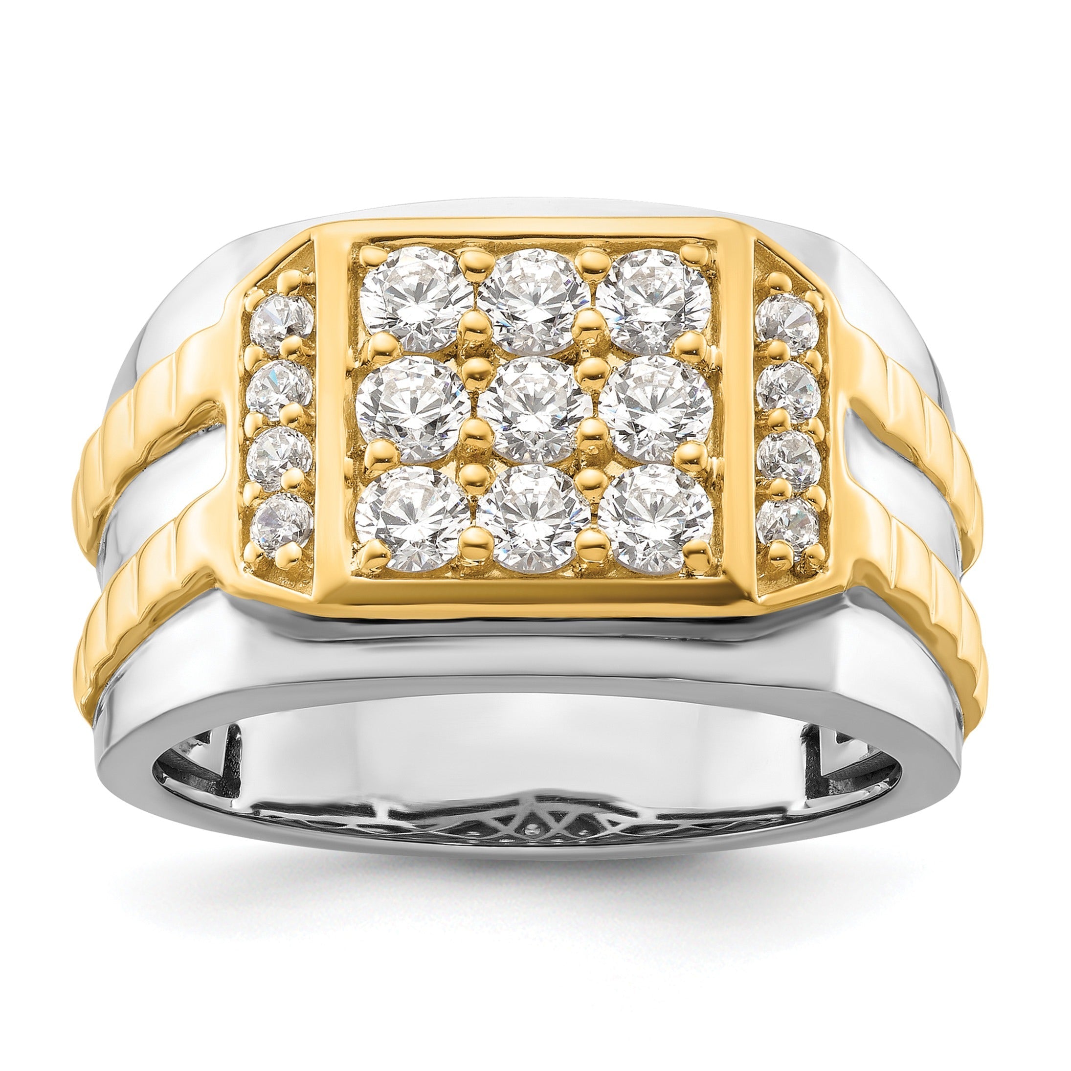 14k Two-Tone 1 1/5 ct Lab Grown Diamond Men's Cluster Ring