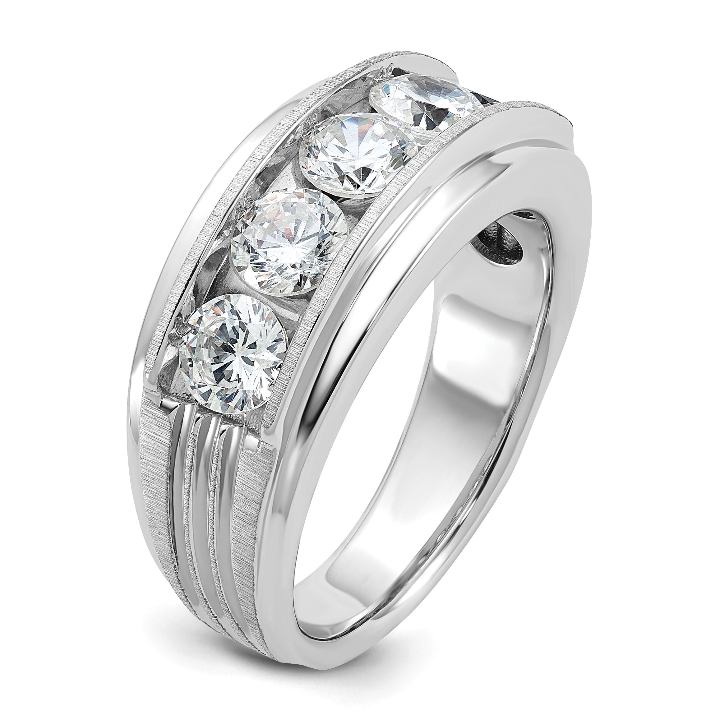 14k White Gold 2 carat Lab Grown Diamond Five Stone Men's Ring