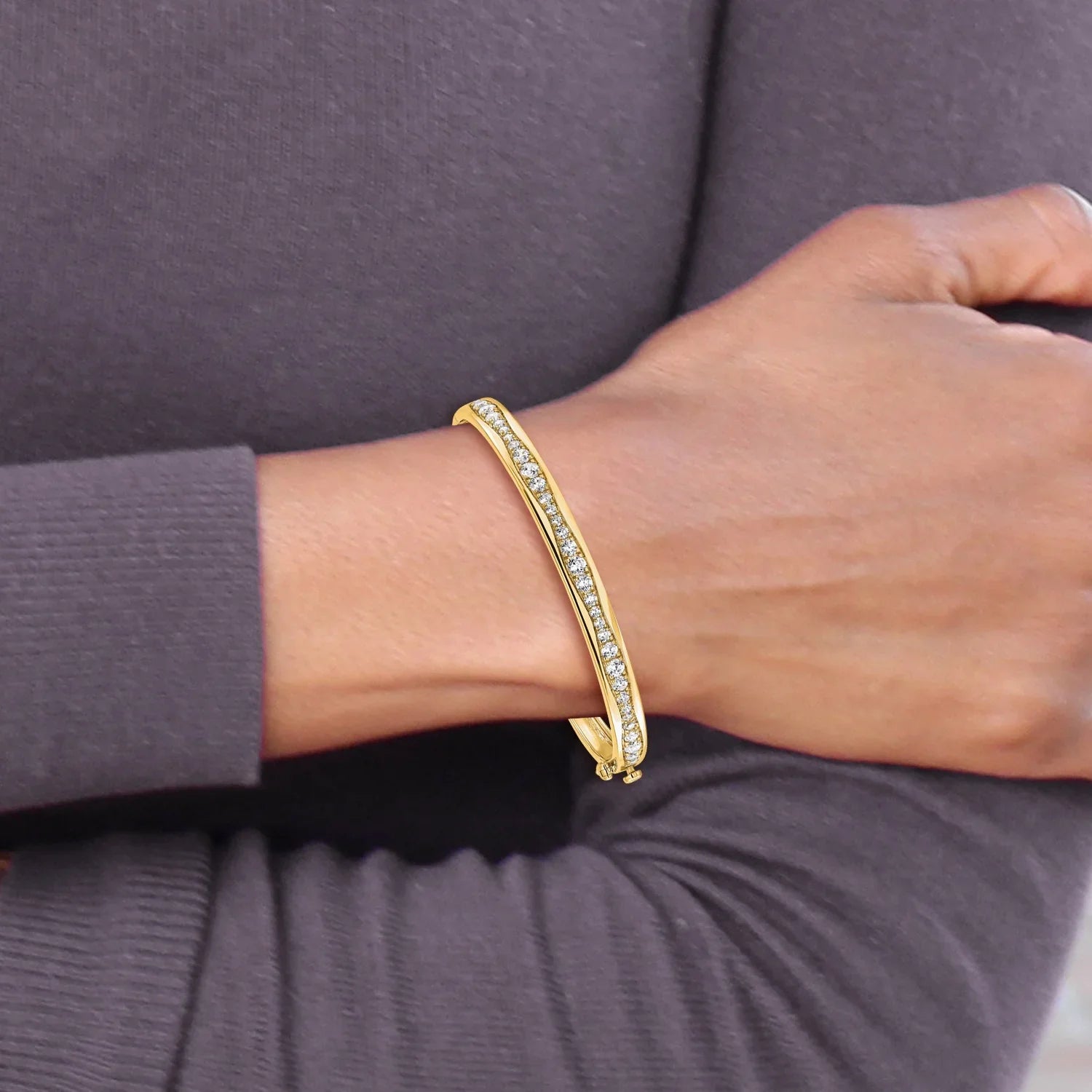 14K Gold 1 5/8 carat Lab Grown Diamond Bangle Bracelet - Fine Diamond