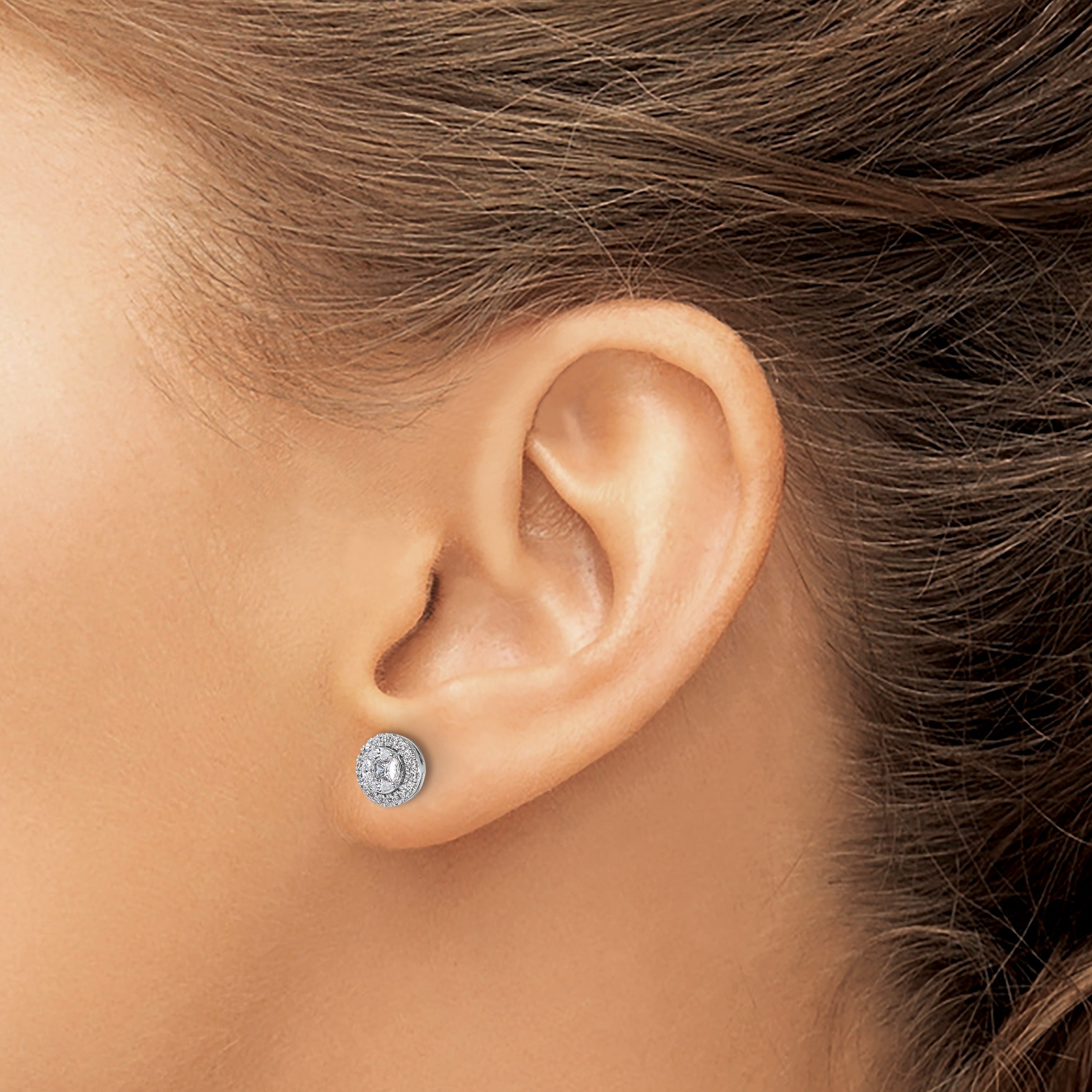 14k White Gold Lab Grown Diamond Round Halo Post Stud Earrings