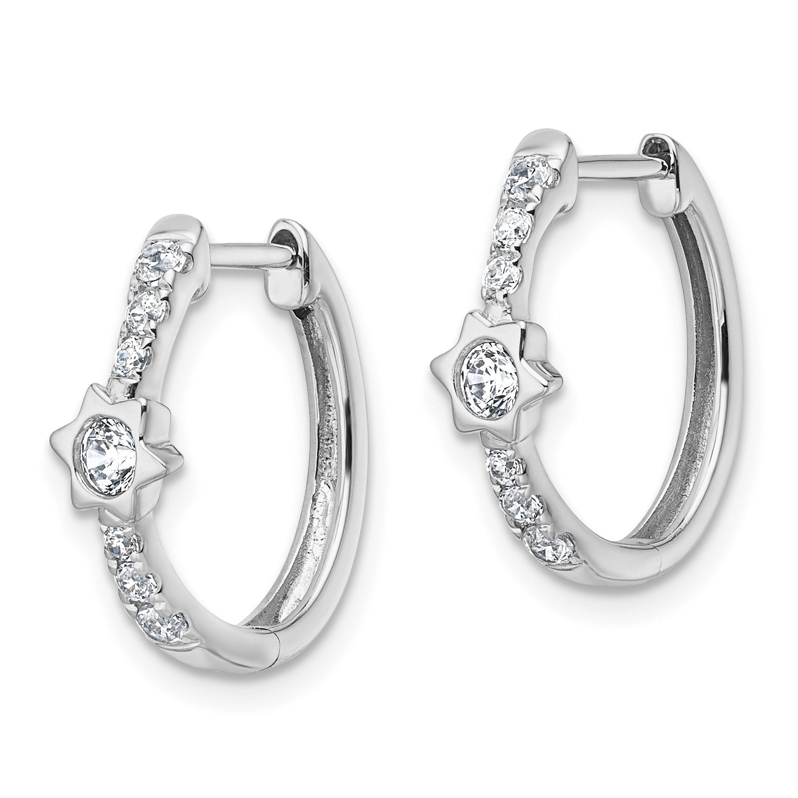 14K White Gold Lab Grown Diamond Round Hinged Hoop Earrings