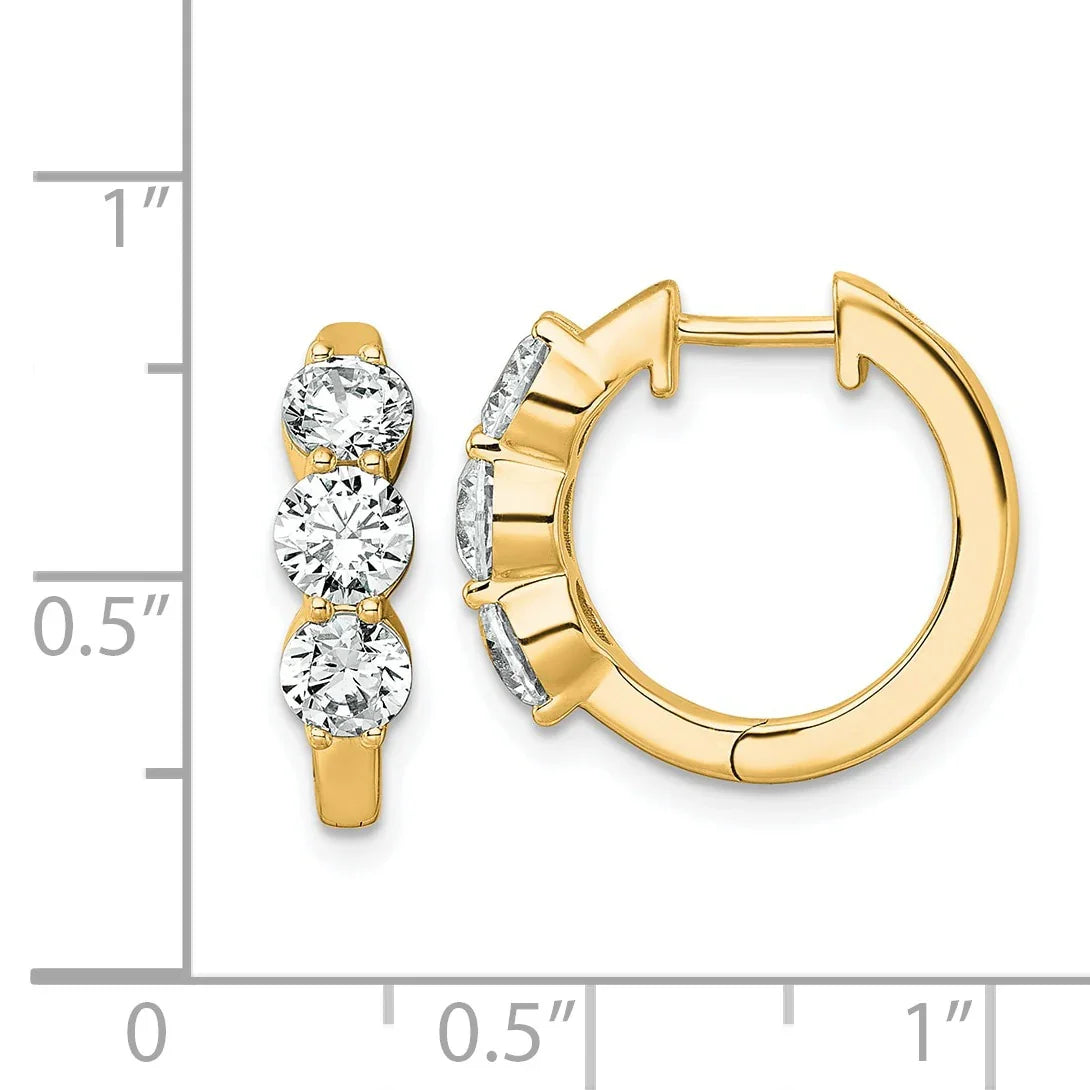 14K Yellow Gold Lab Grown Diamond Three Stone Hinged Hoop Earrings - Fine Diamond